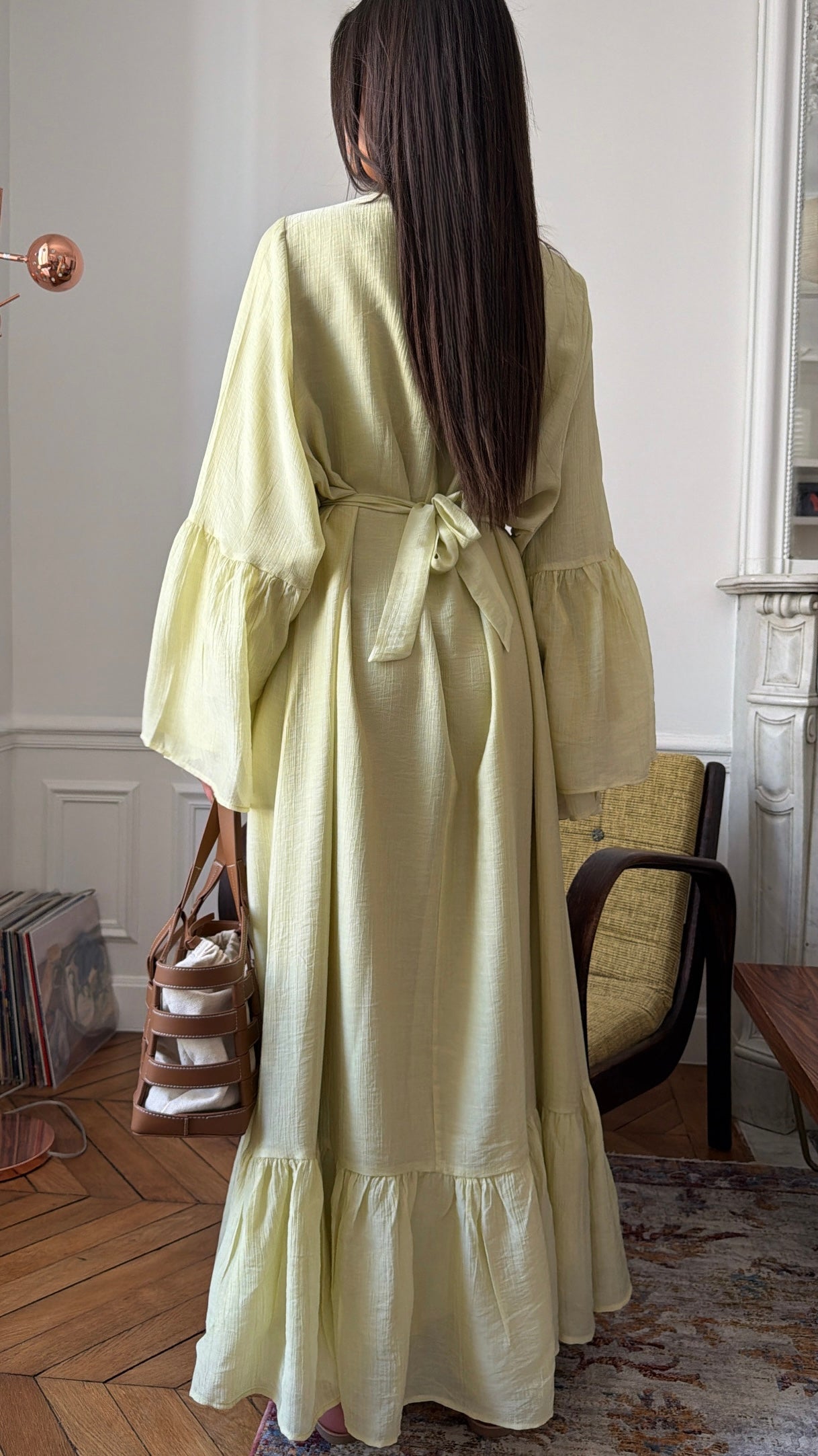 Fitted and voluminous maxi dress