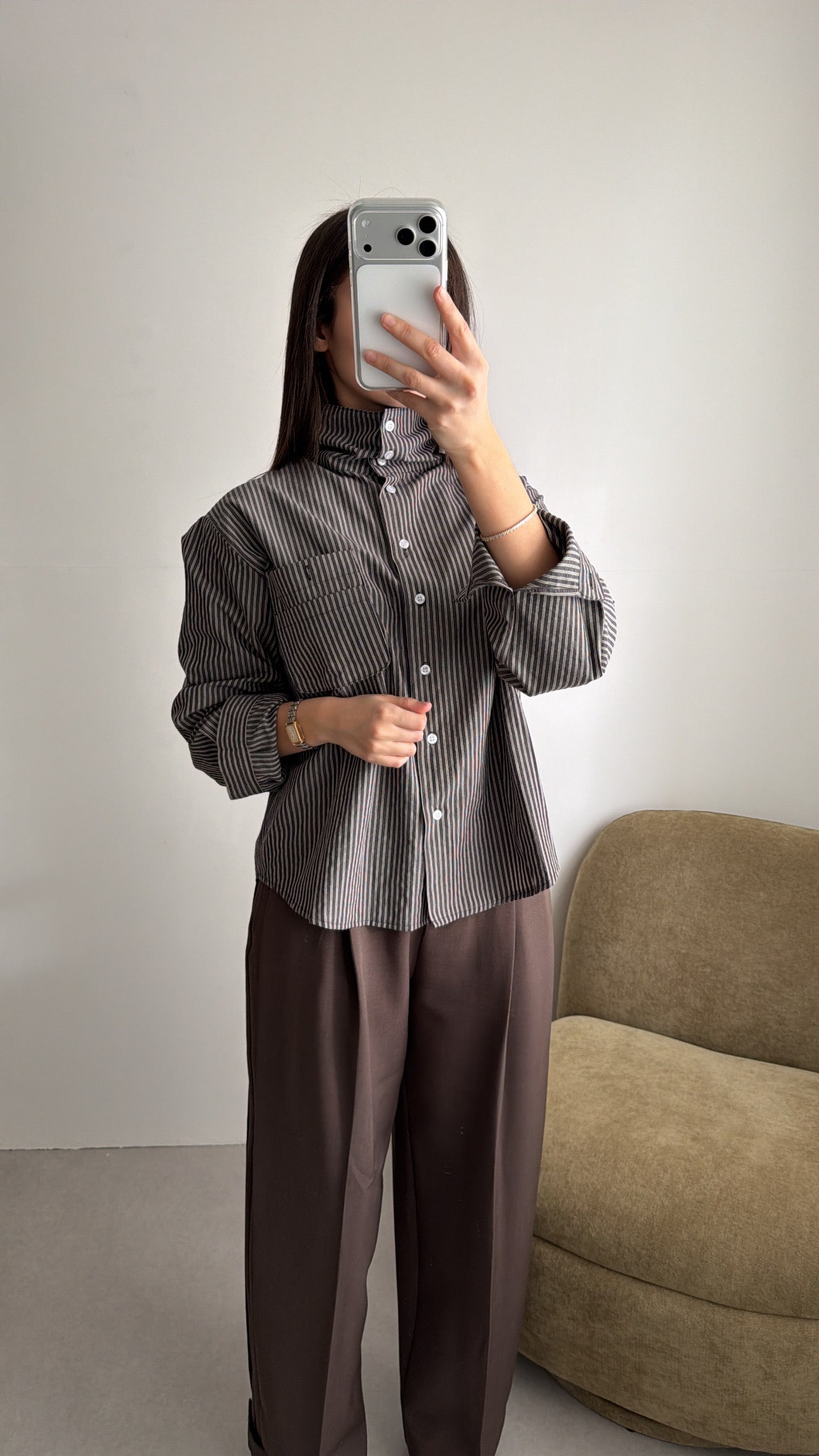 Chemise rayée à col montant