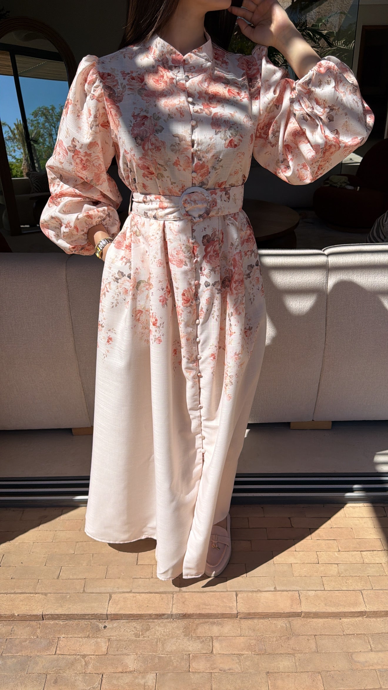 Pink flowery long dress