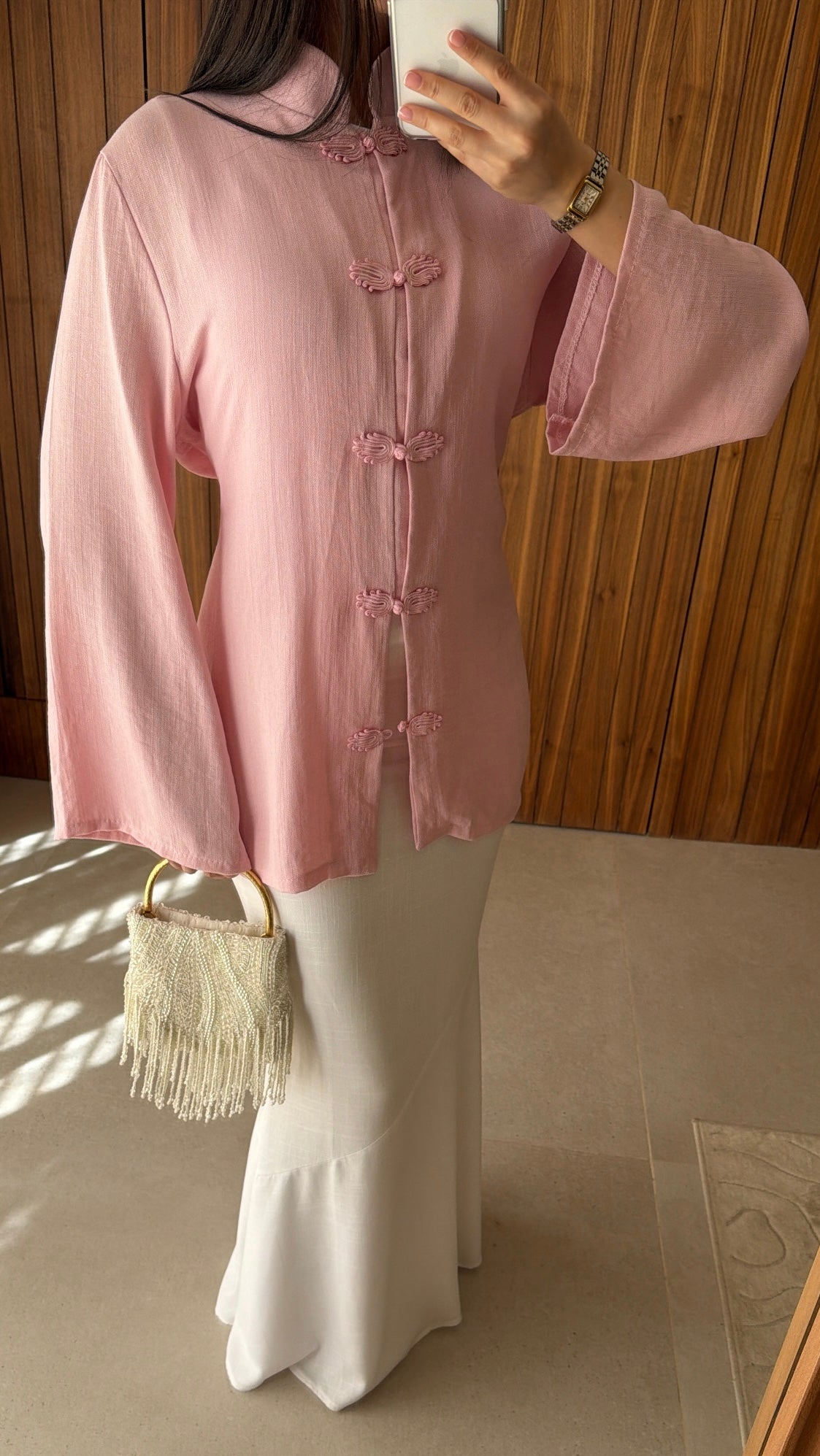 Pink shirt with Mao collar