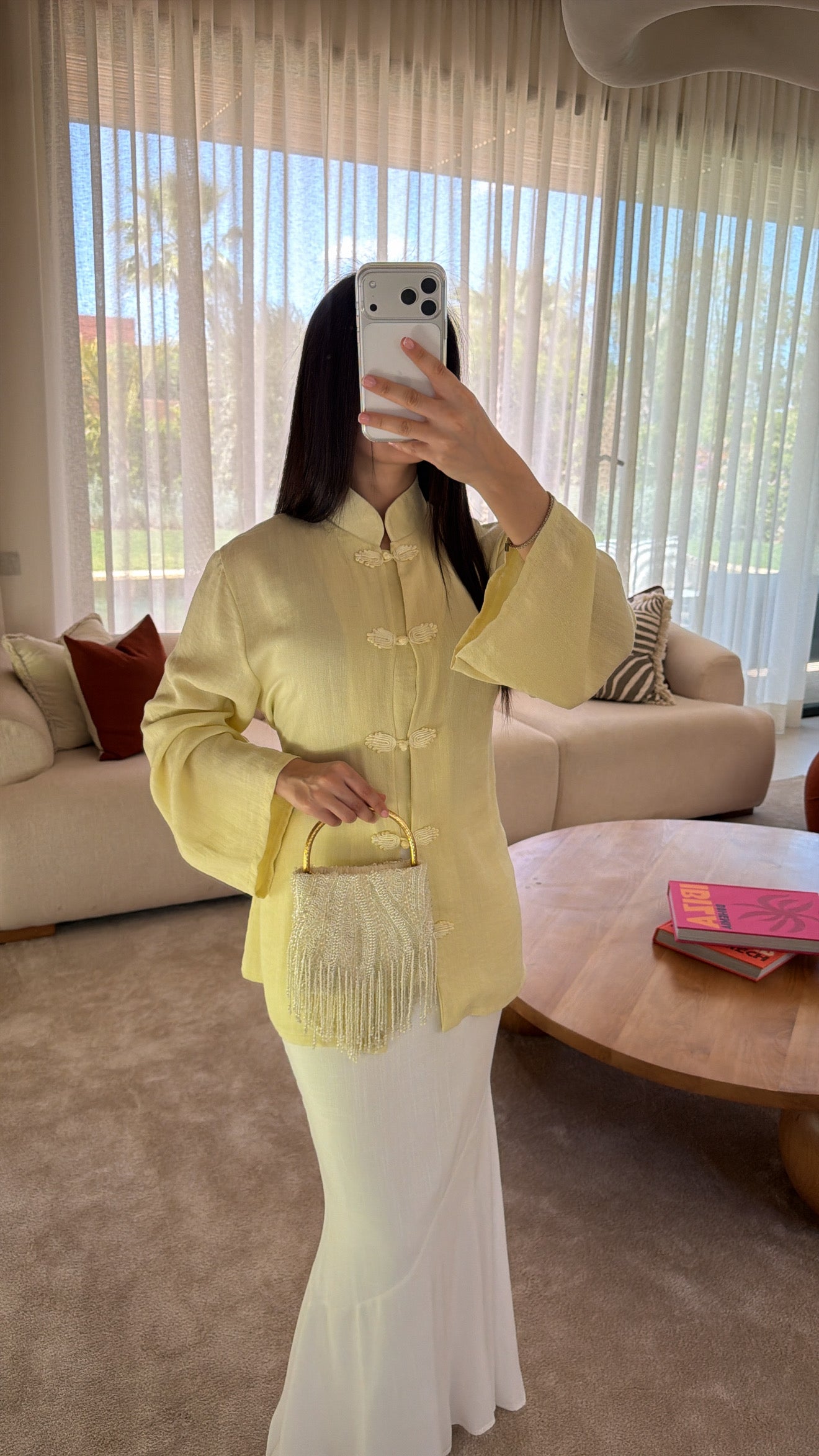 Yellow shirt with Mao collar