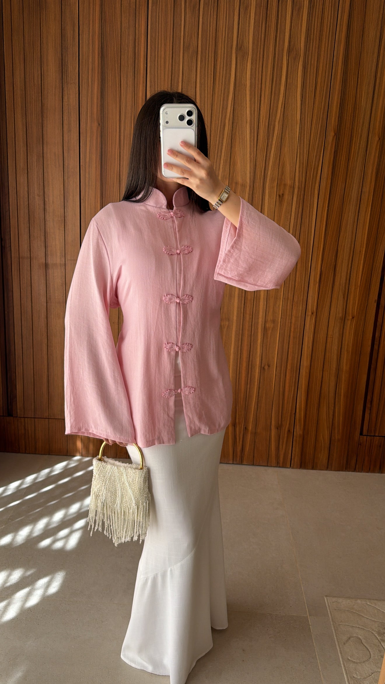 Pink shirt with Mao collar