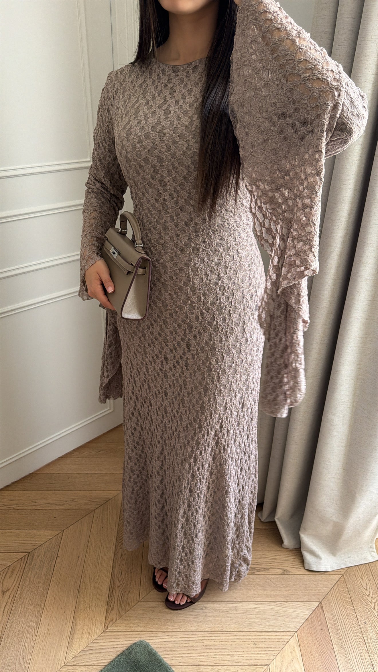 Taupe lace maxi dress