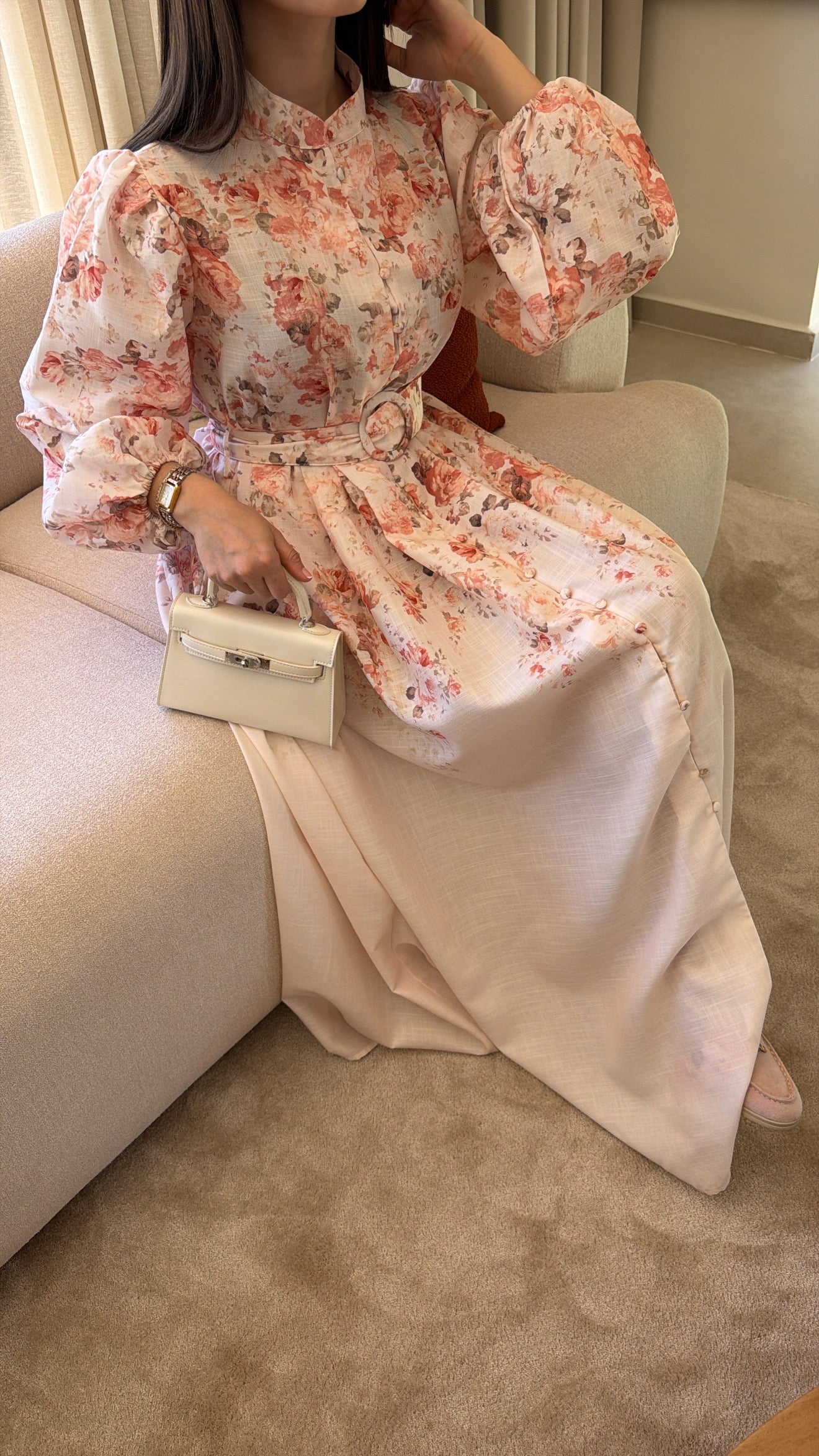 Pink flowery long dress
