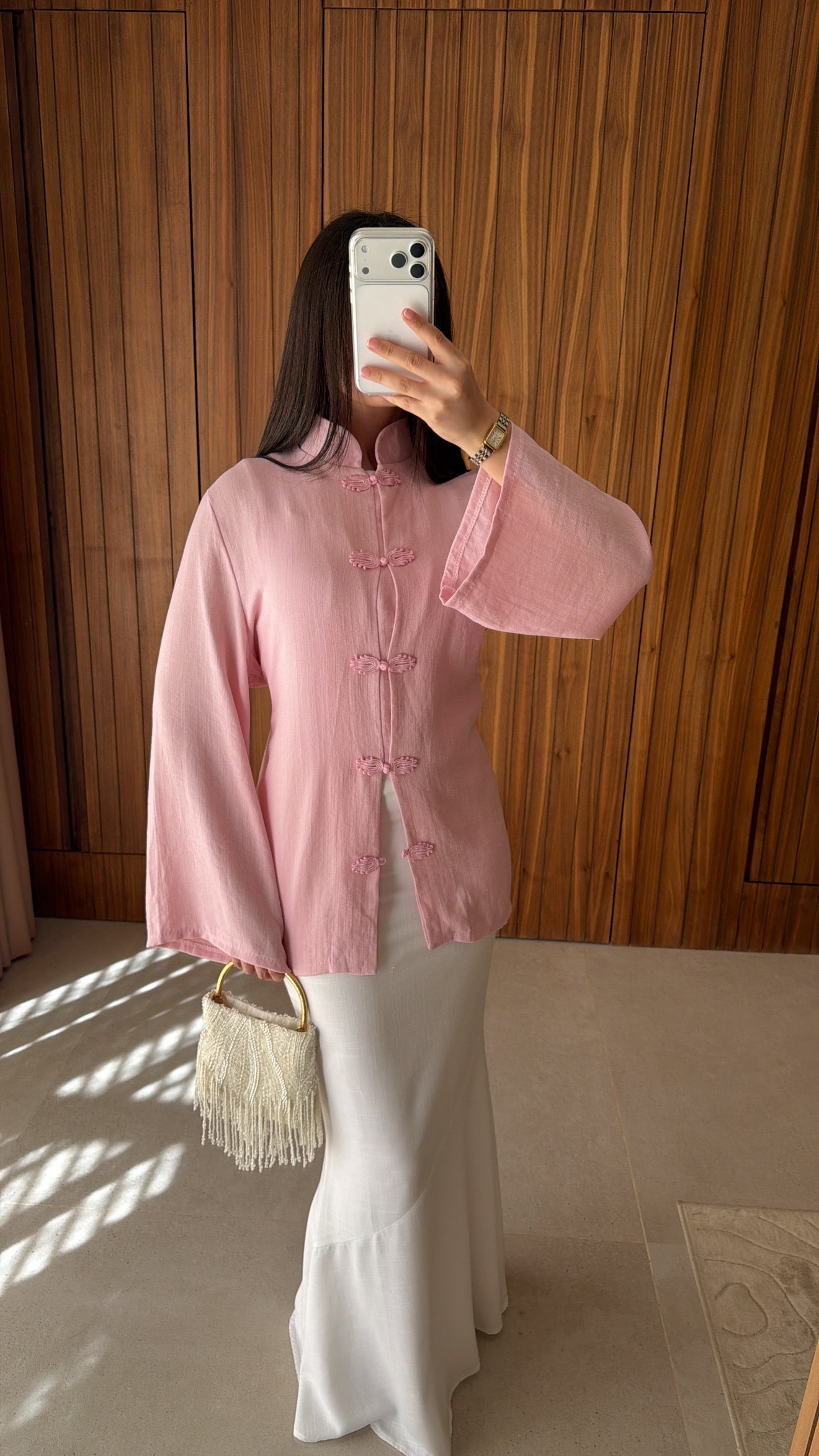 Pink shirt with Mao collar