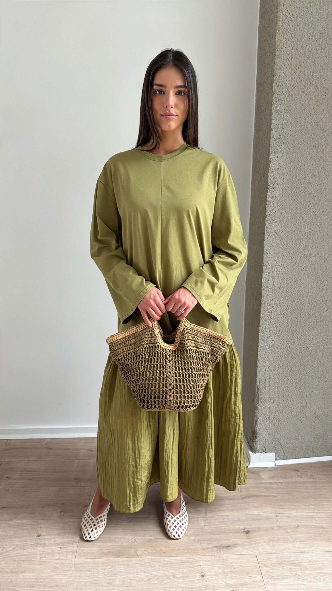 Robe longue bi-matière à manches longues
