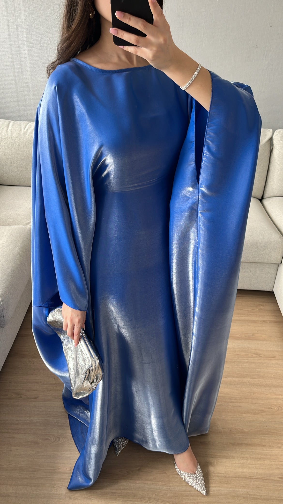 Iridescent blue fitted dress