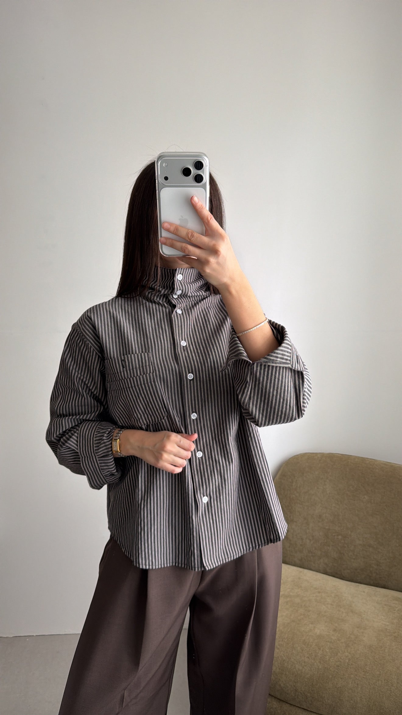 Chemise rayée à col montant