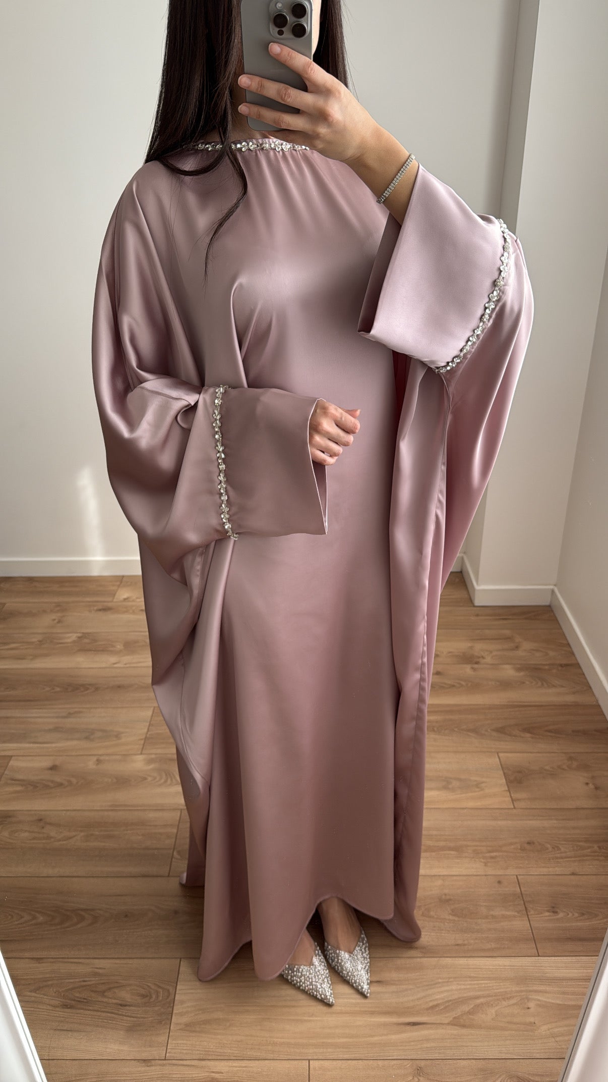 maxi kimono dress abaya pink satin kimono abaya - lavender gray - 50