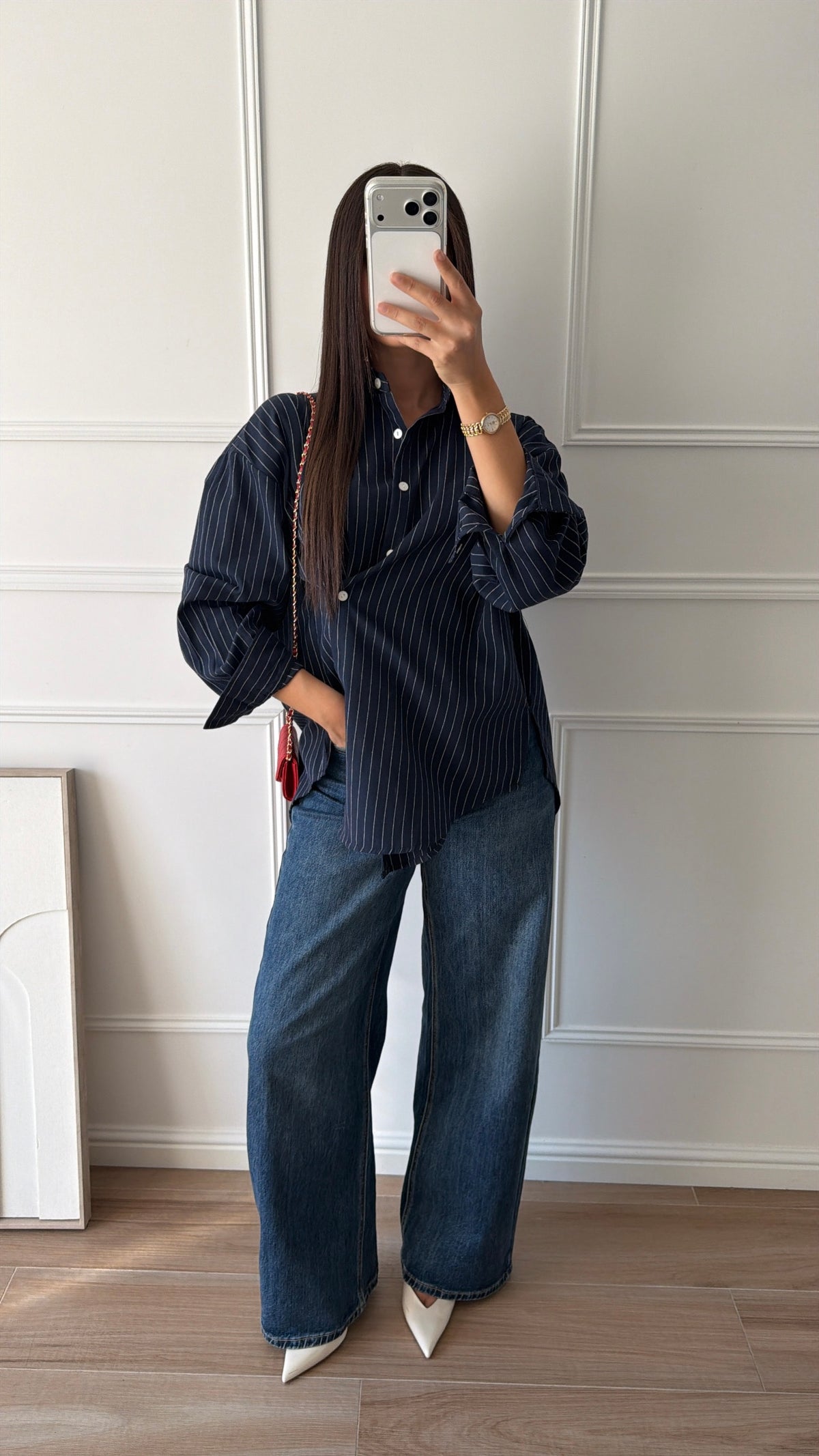 striped denim shirt