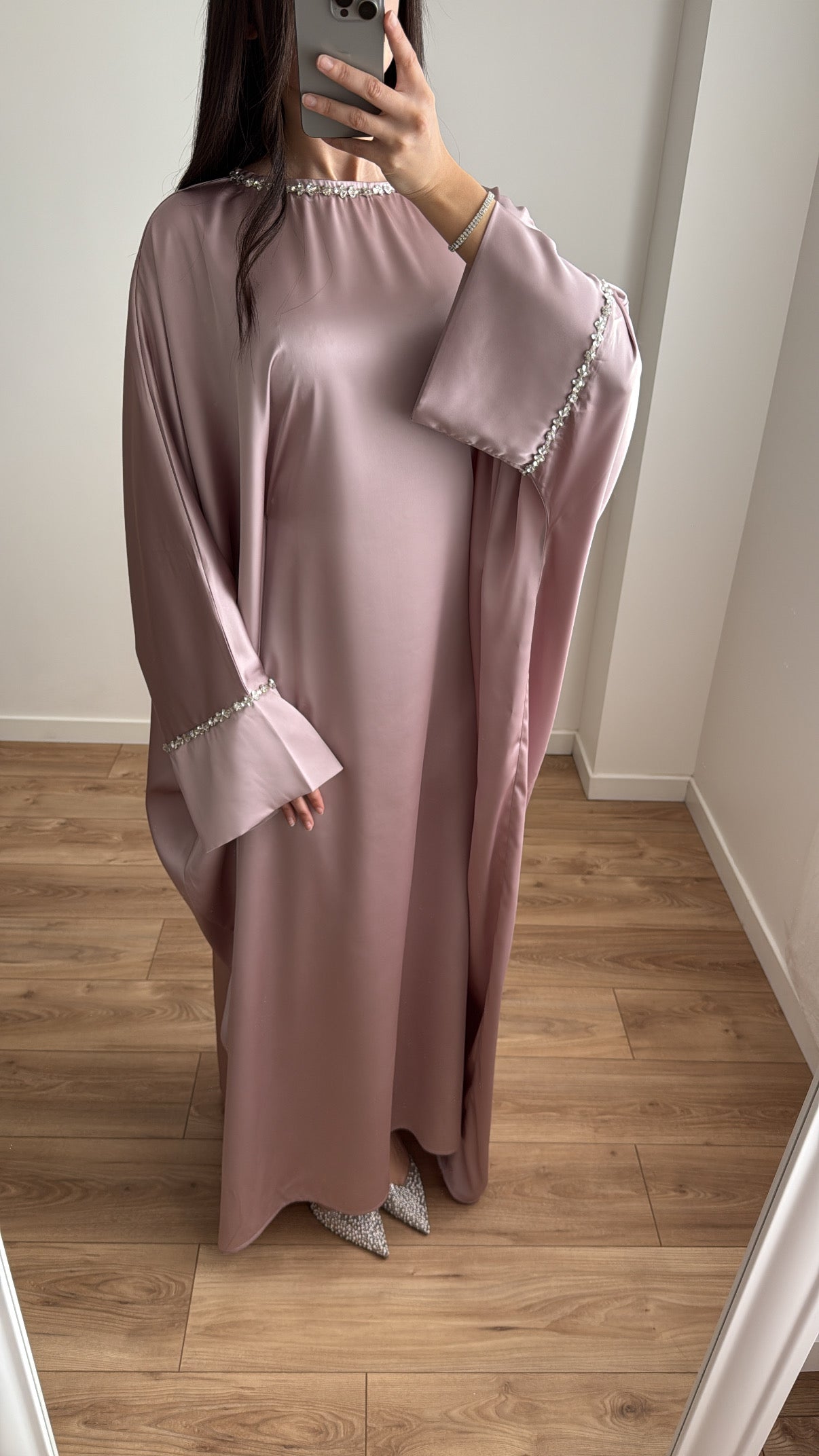 Blush Pink Rhinestone Abaya