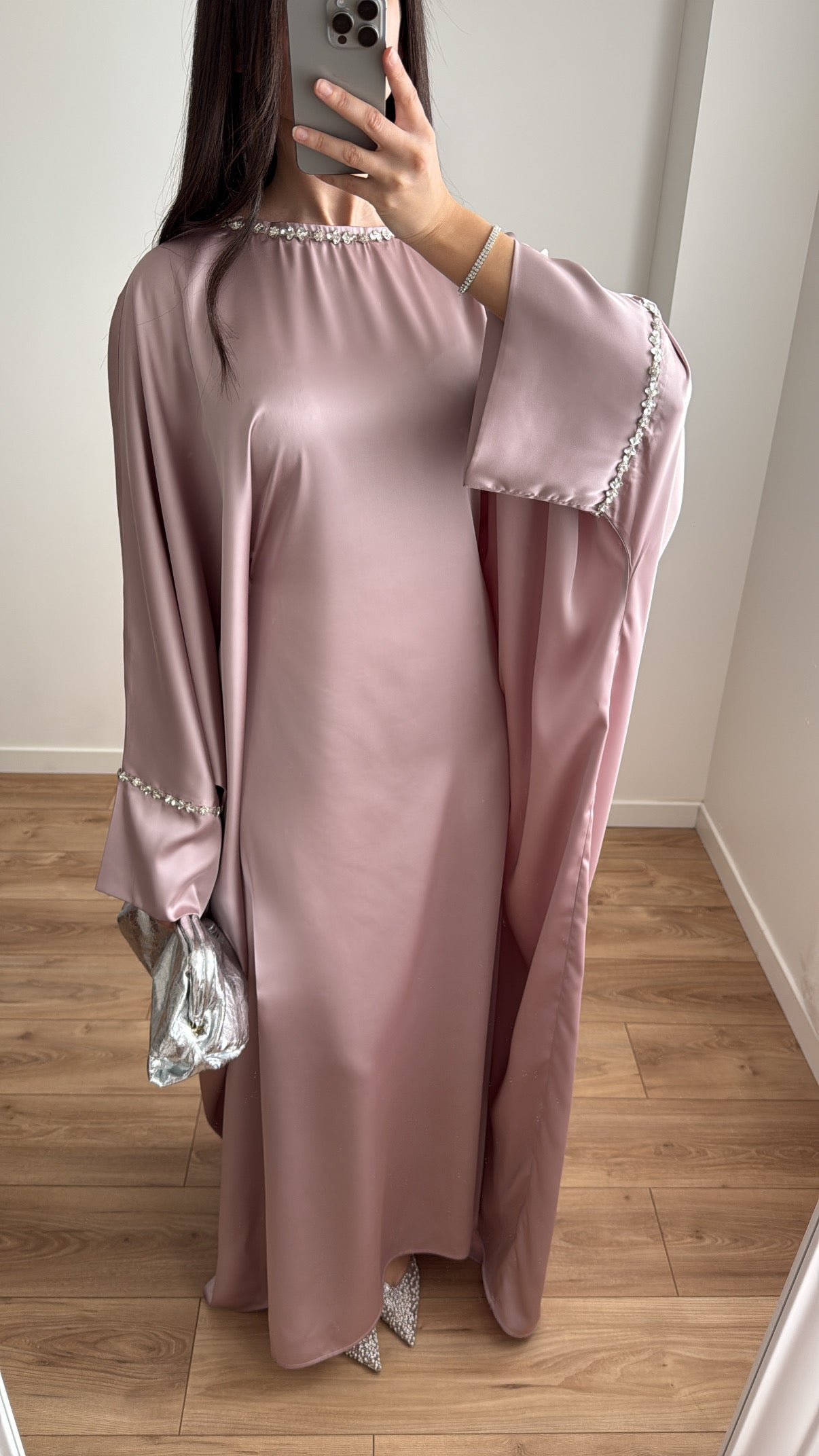 Blush Pink Rhinestone Abaya