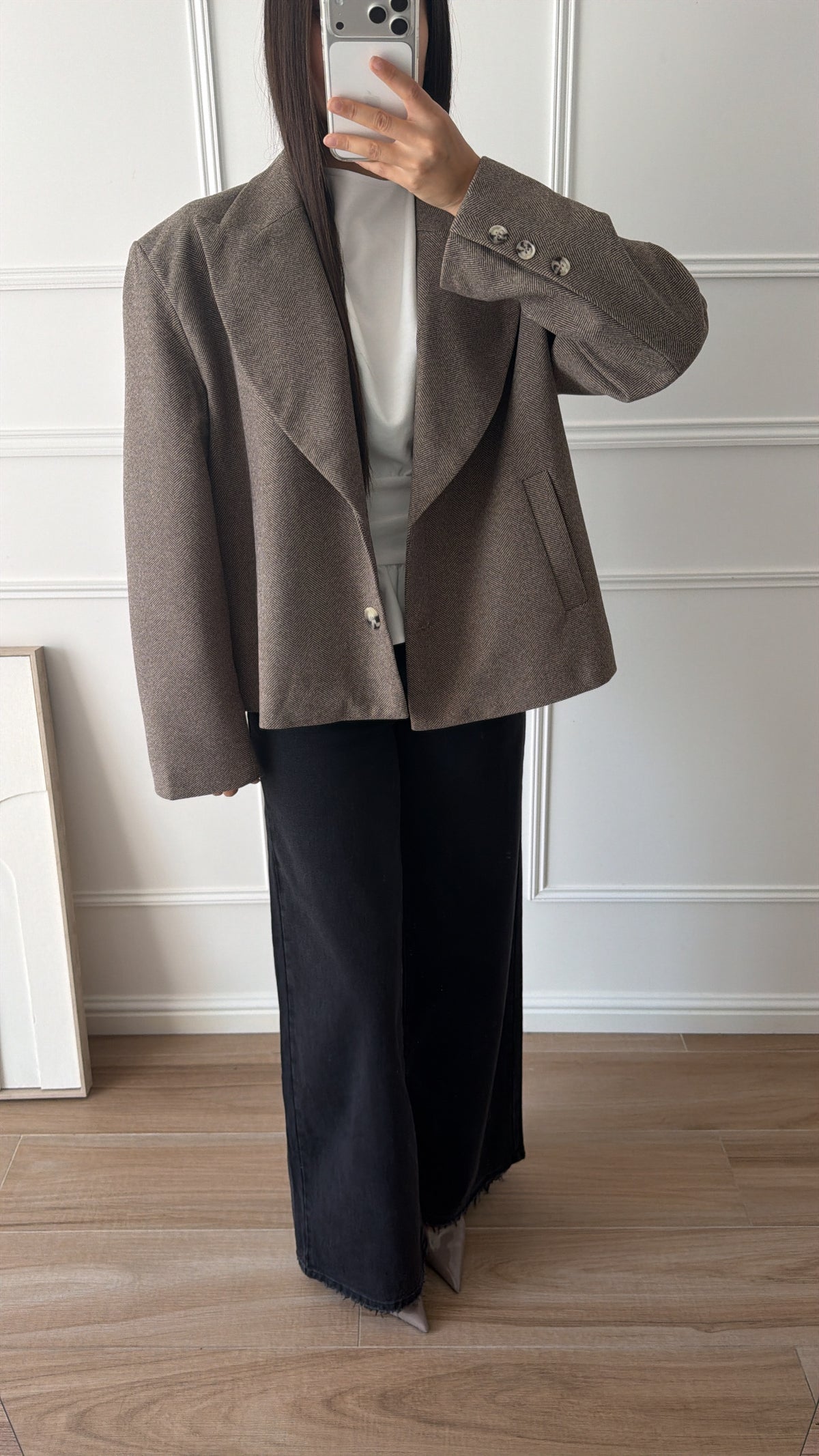 Structured oversized gingham blazer jacket