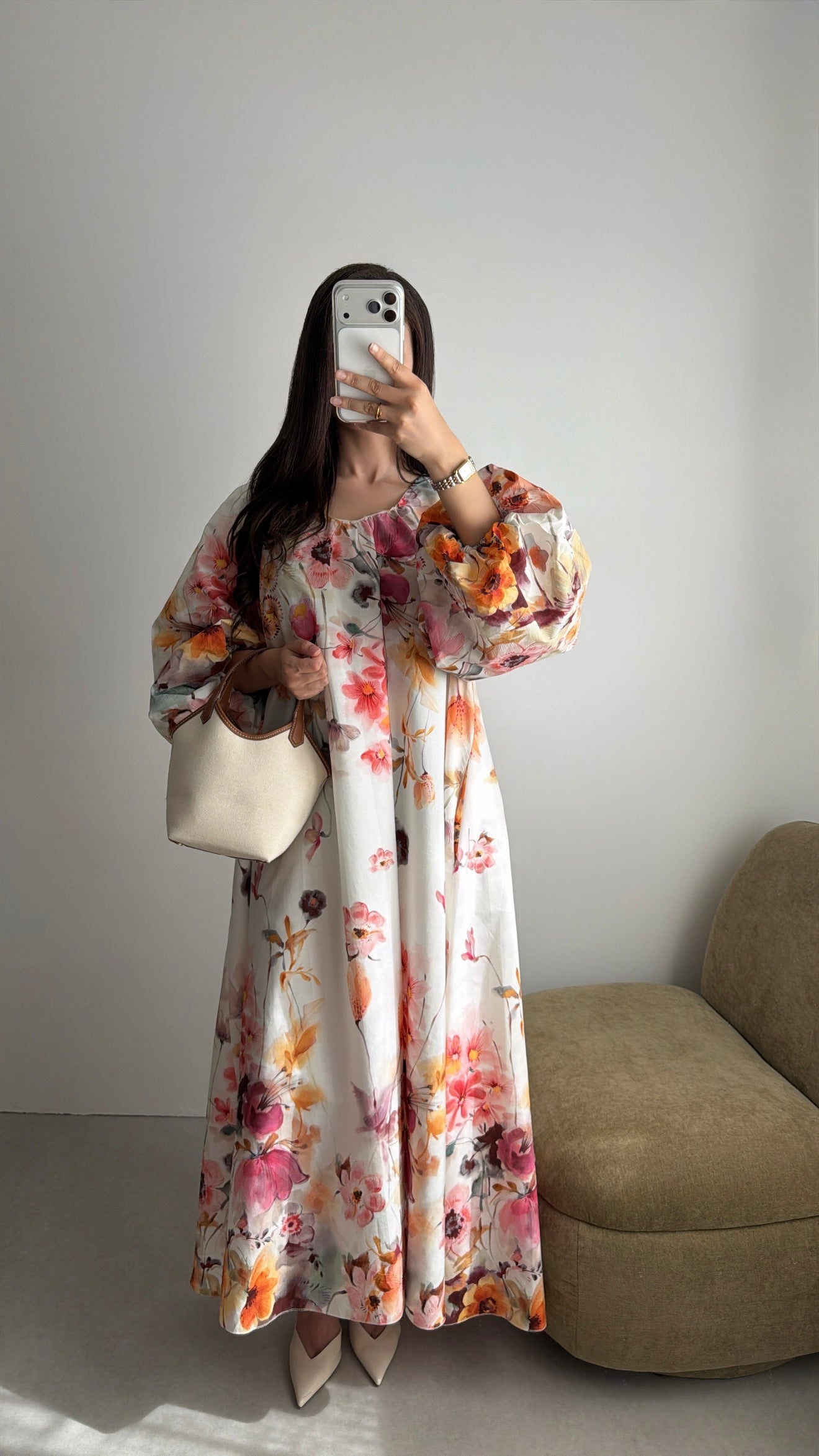 Floral cotton puff dress