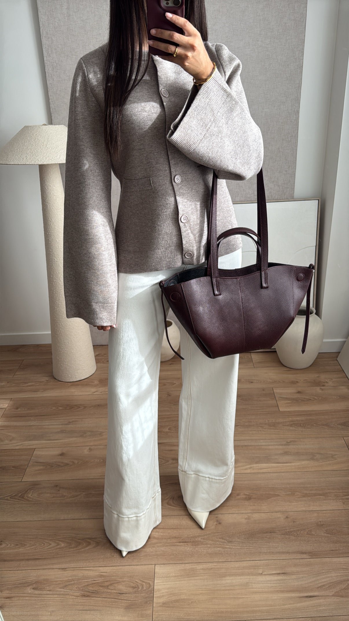 Dark maroon/burgundy leather handbag