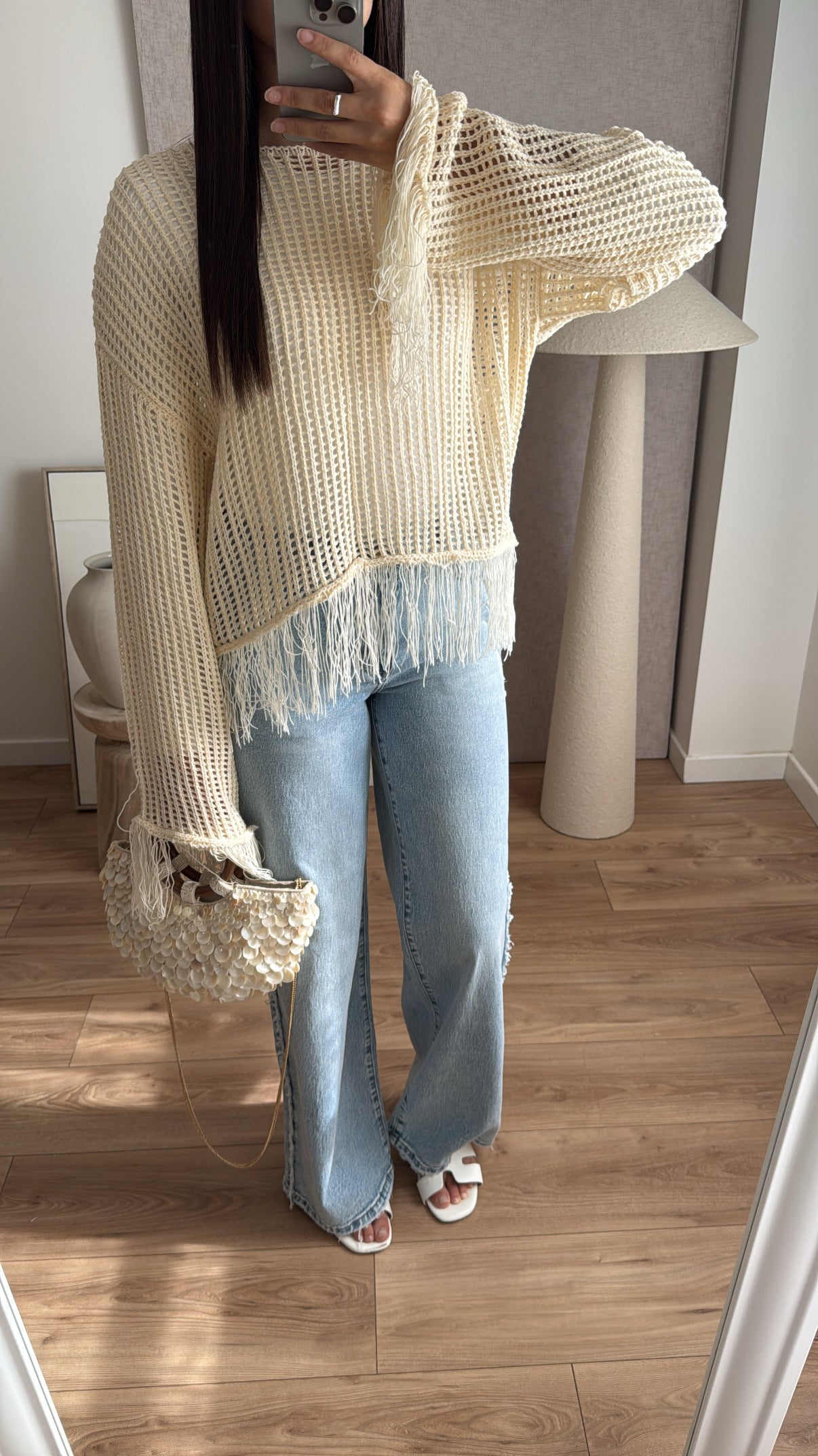 Crochet Fringe Top with Flared Sleeves