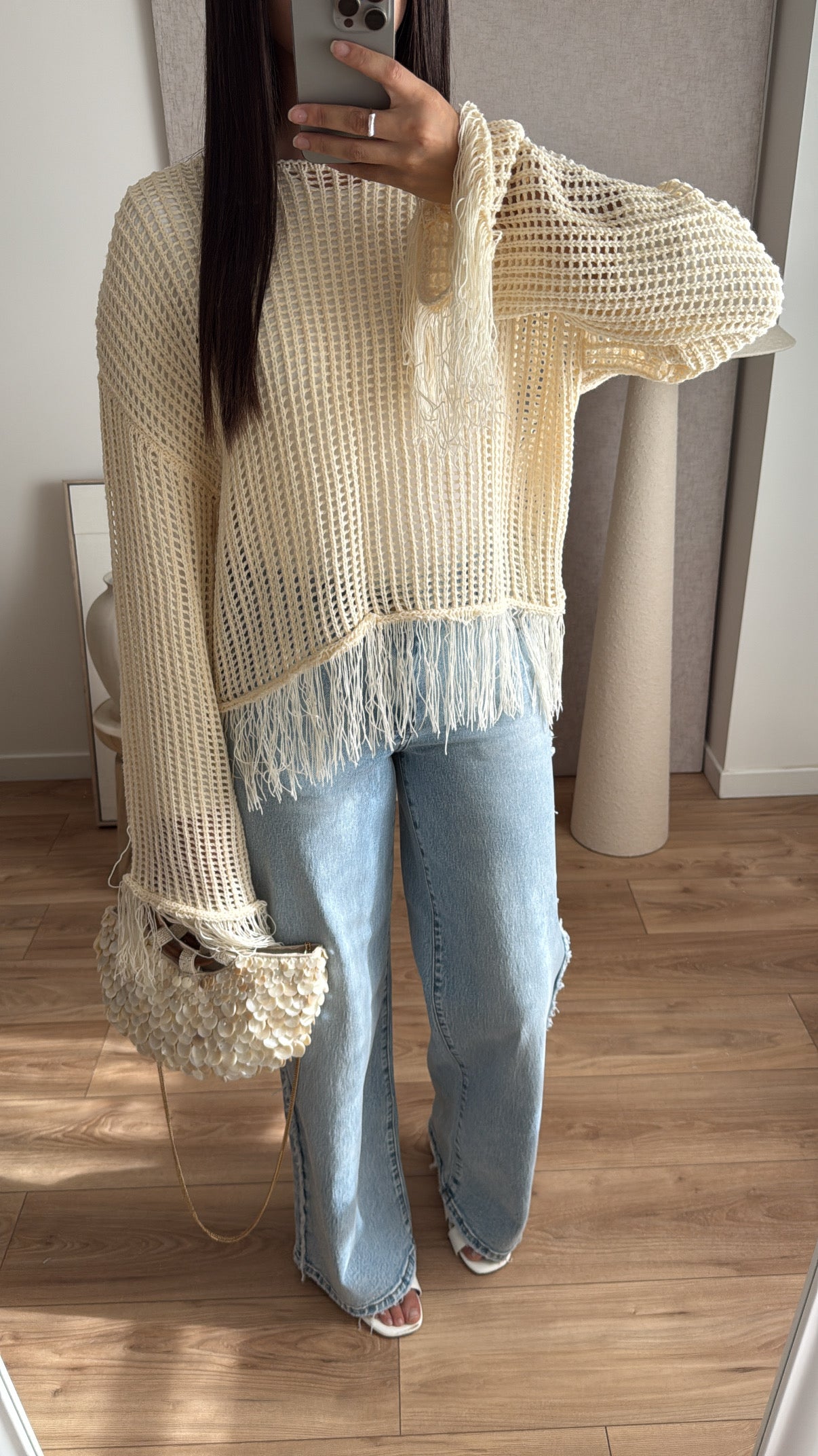 Crochet Fringe Top with Flared Sleeves