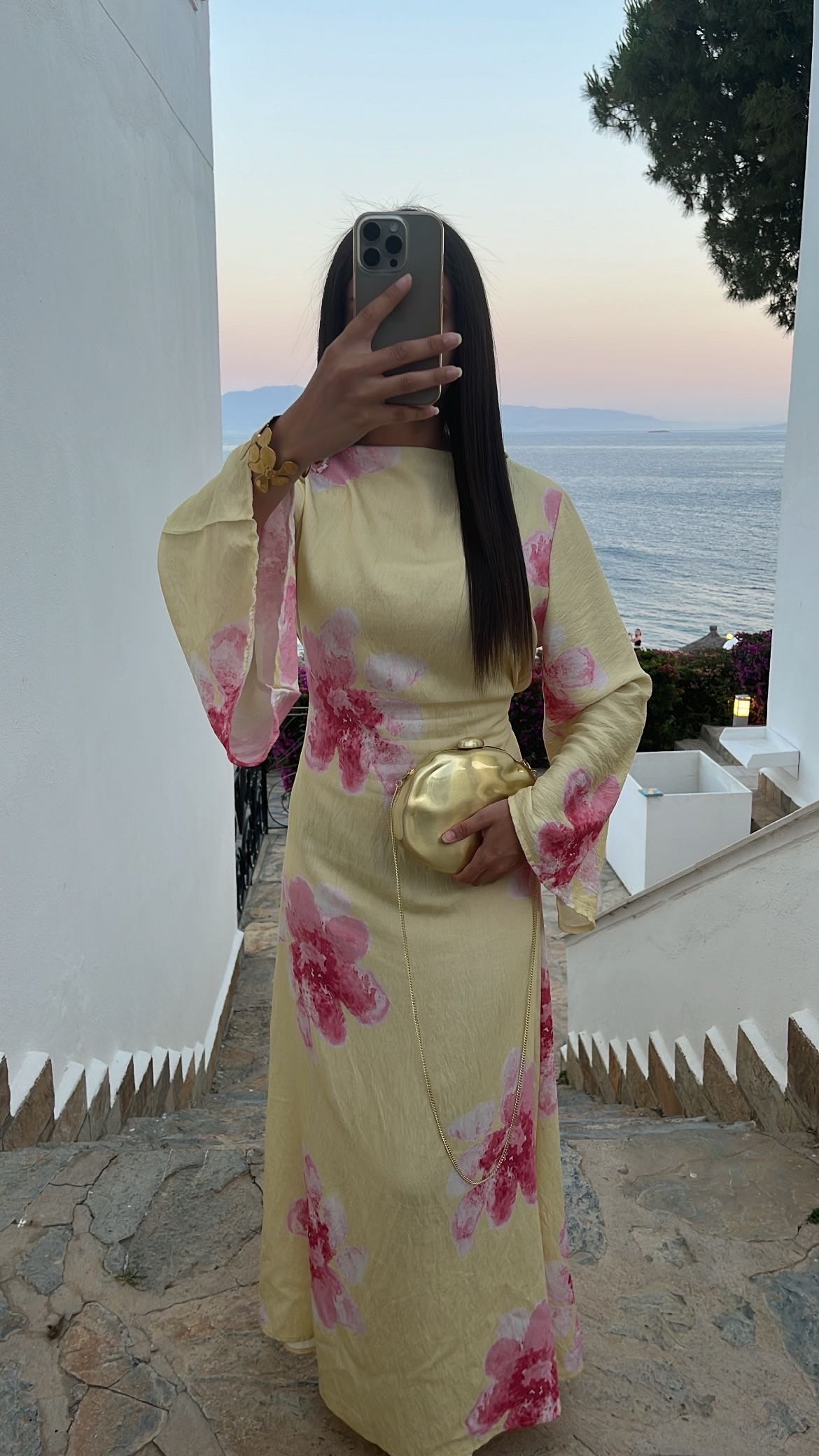 Longue robe fleur [ jaune pastel ]