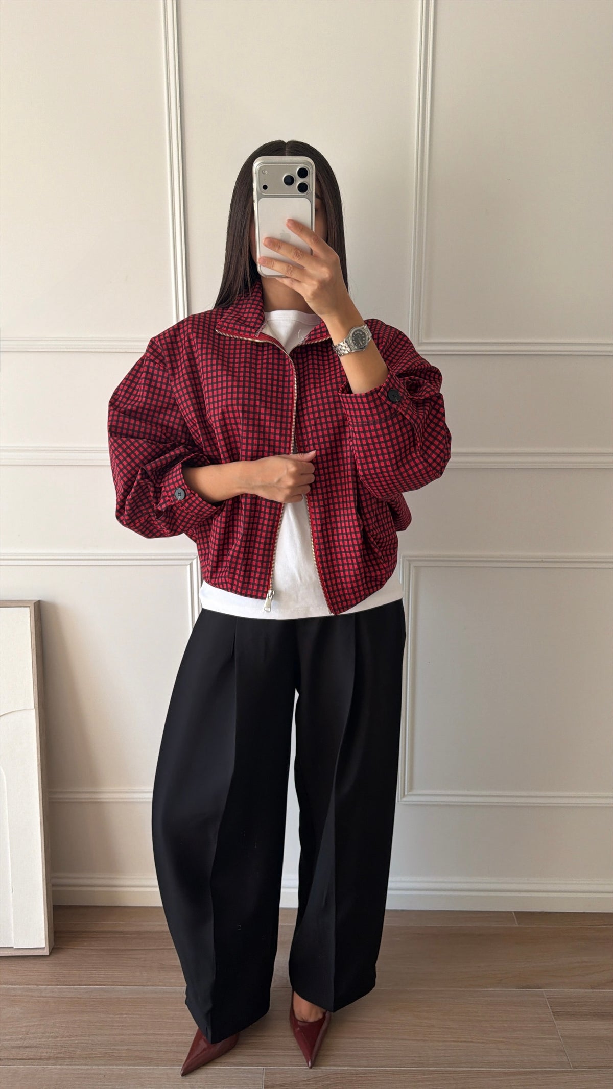 Veste oversize à carreaux LONA [rouge]
