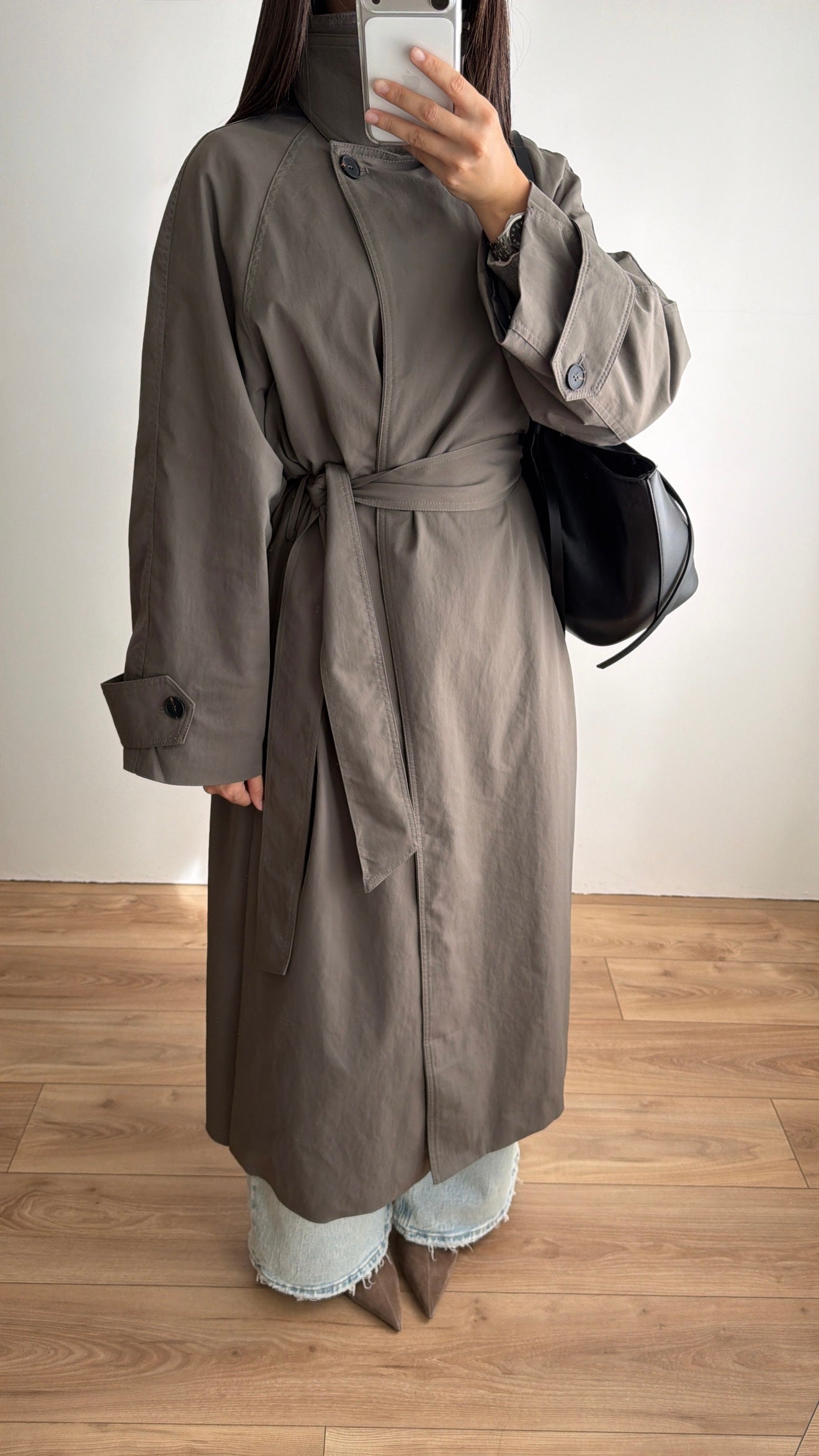 Long trench loose à col montant [GREY]