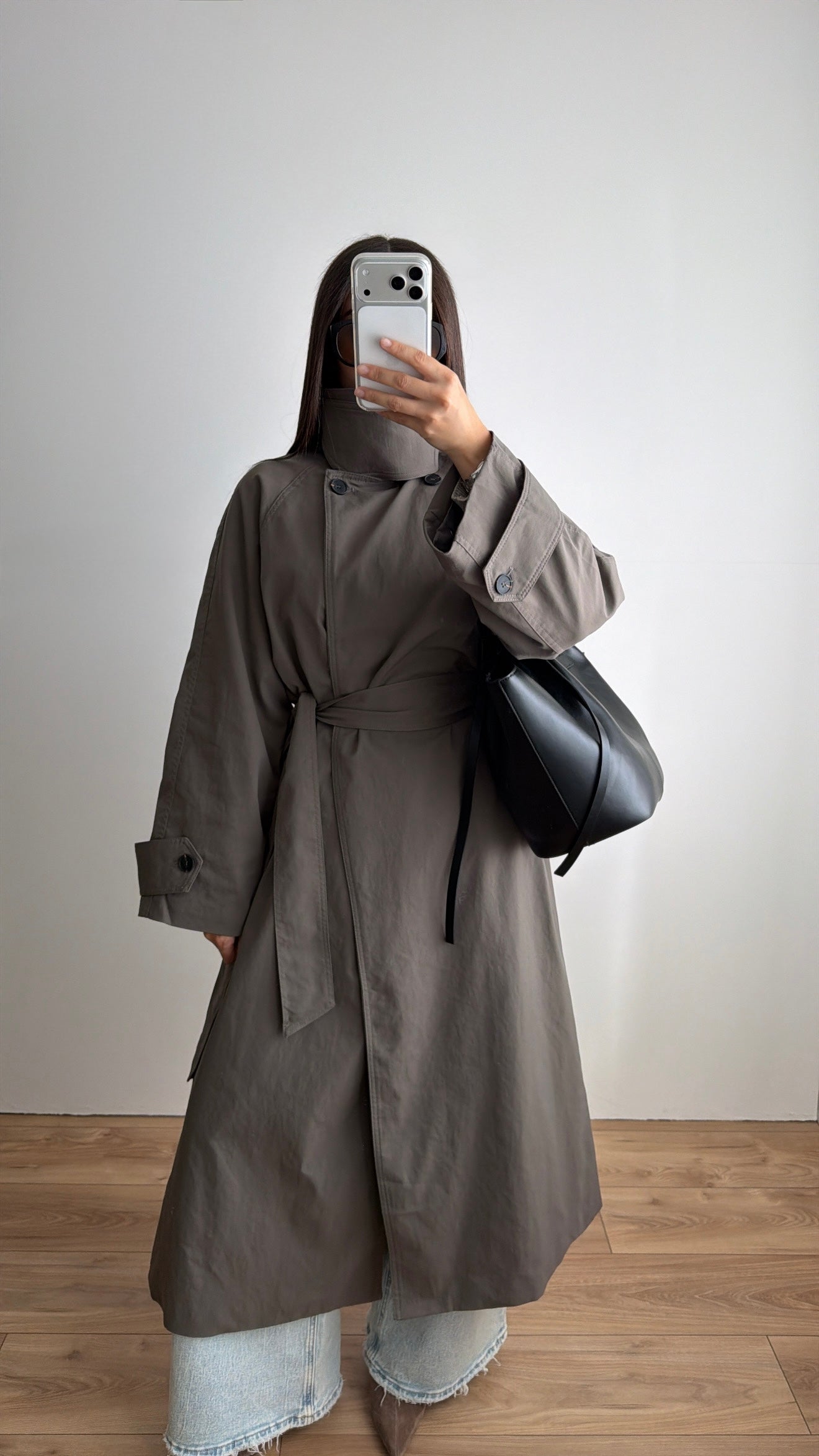Long trench loose à col montant [GREY]