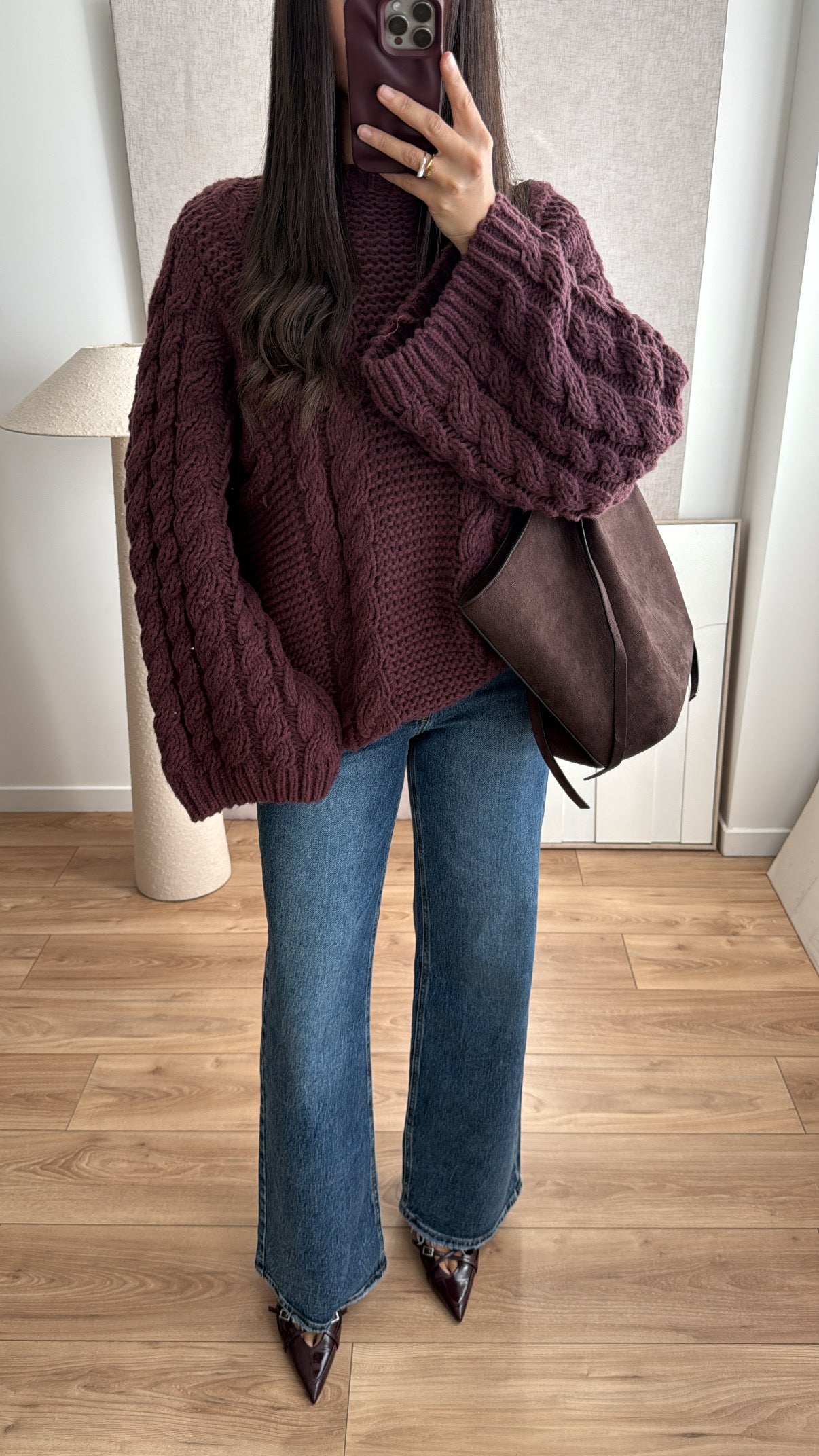 Pull torsadé à manche ample [bordeaux]