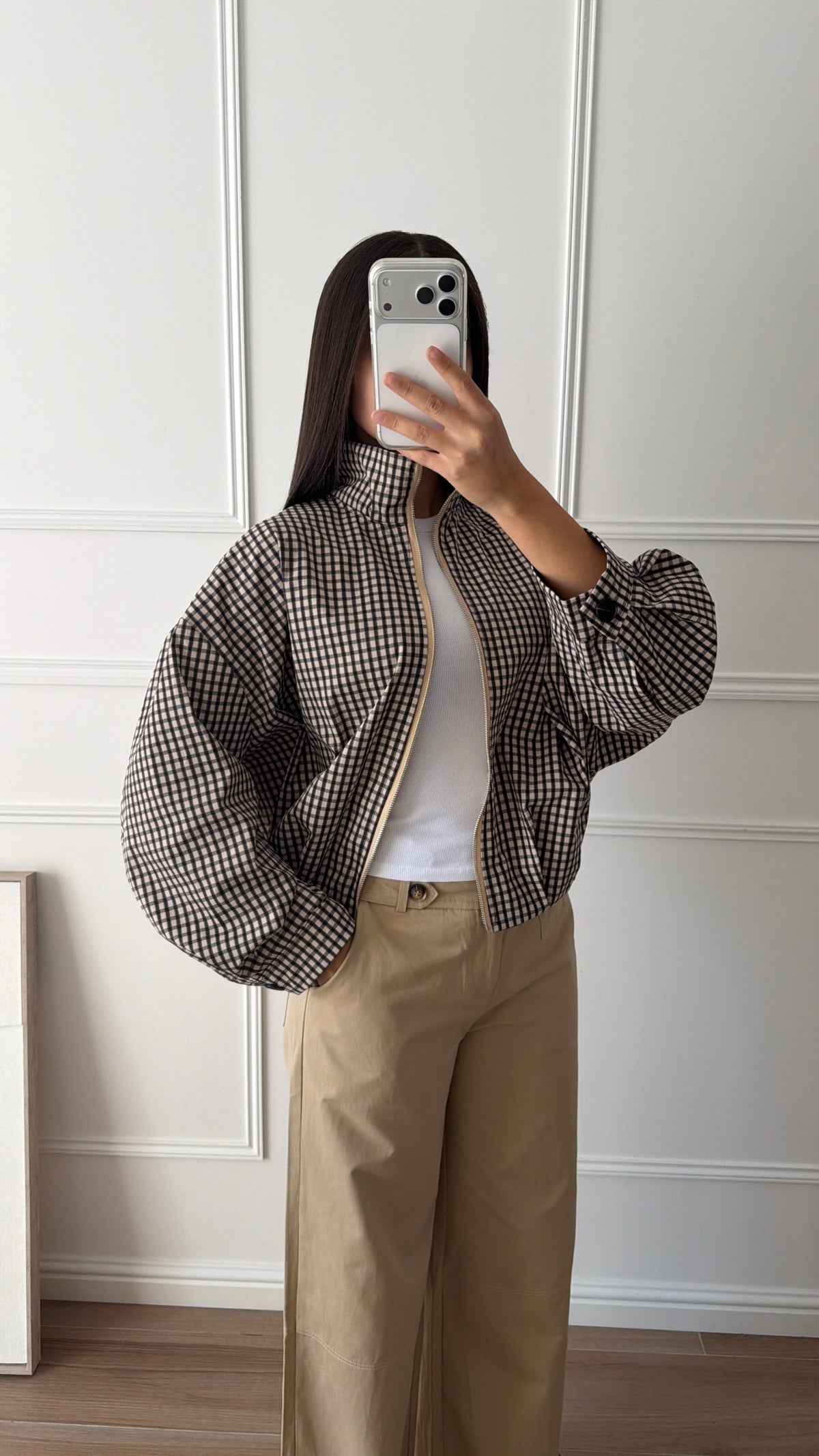 Veste oversize à carreaux LONA [beige/noire]