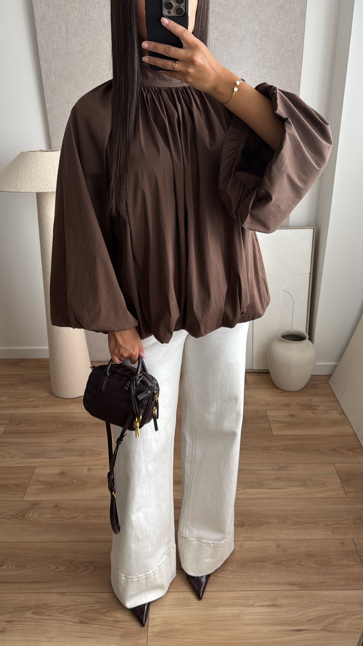 Blouse en coton / coupe bouffante [marron]