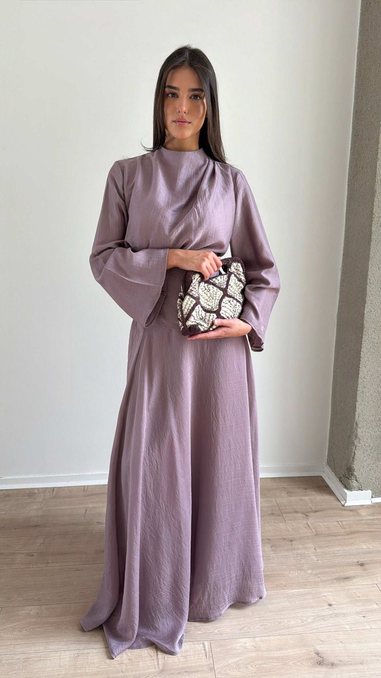 Ensemble jupe longue fluide et top cintré [prune]