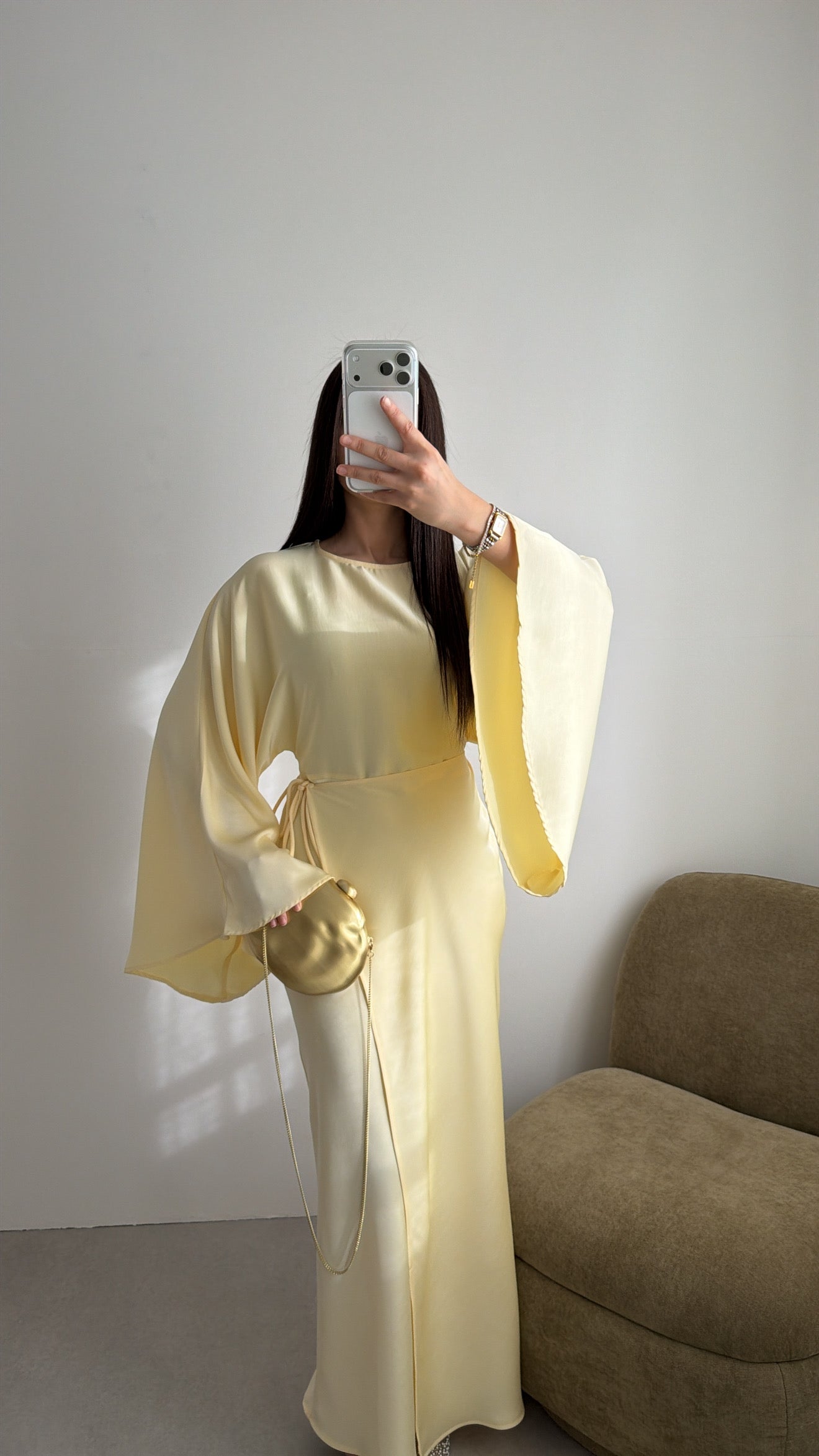 Longue robe à manches évasées [jaune]