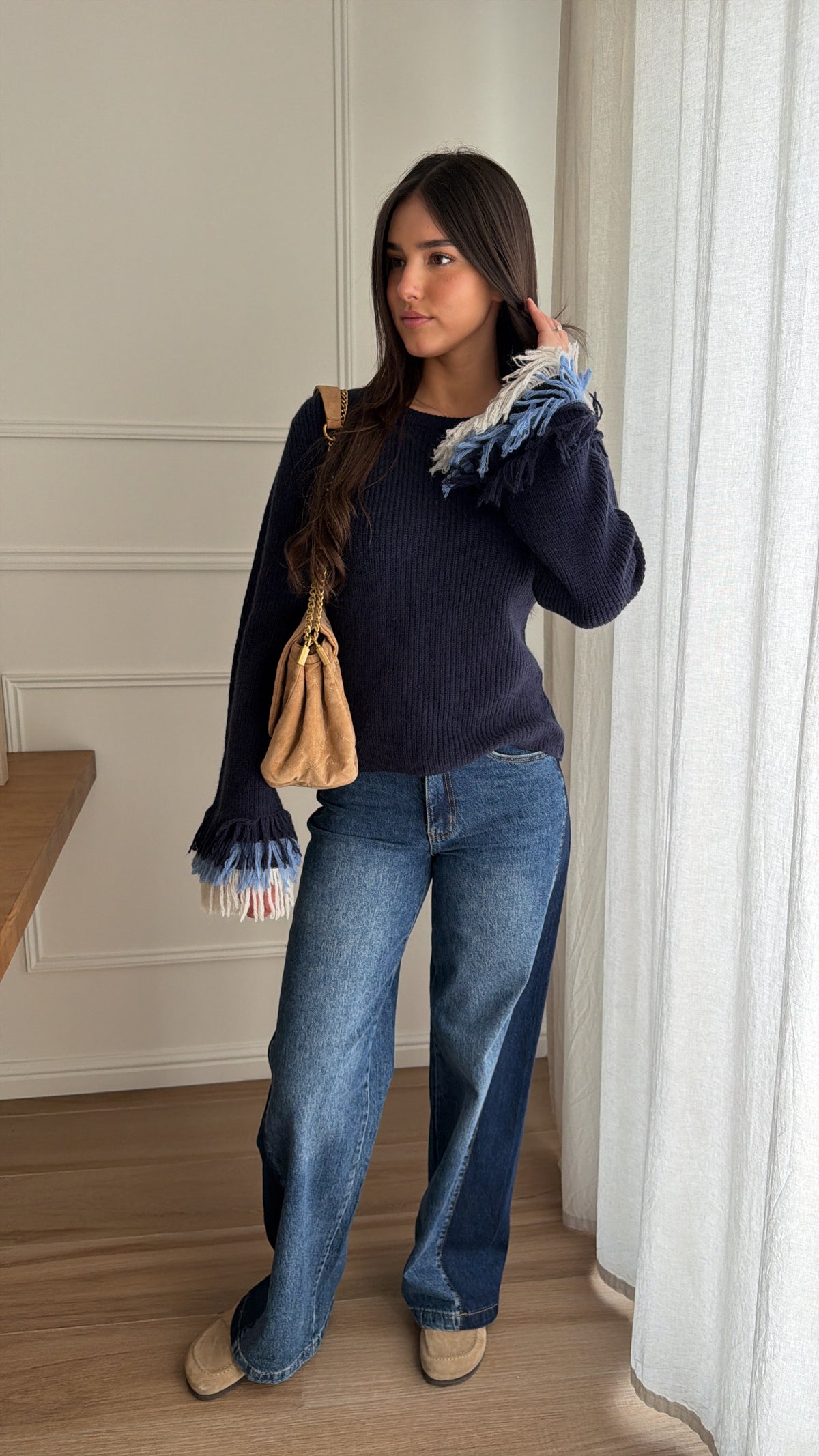 Pull à manches frangées [marine]