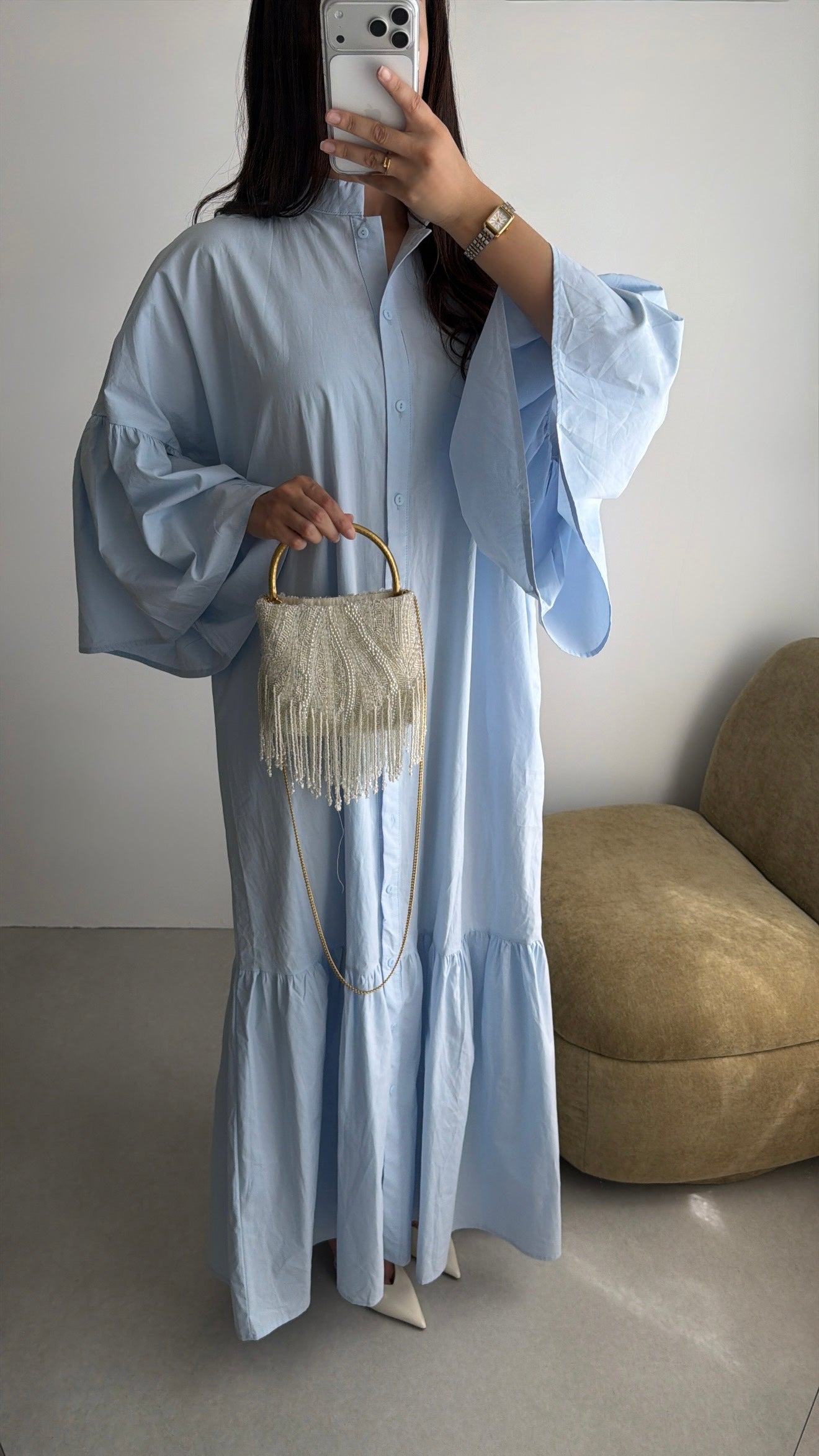 Robe longue loose en coton [bleu]