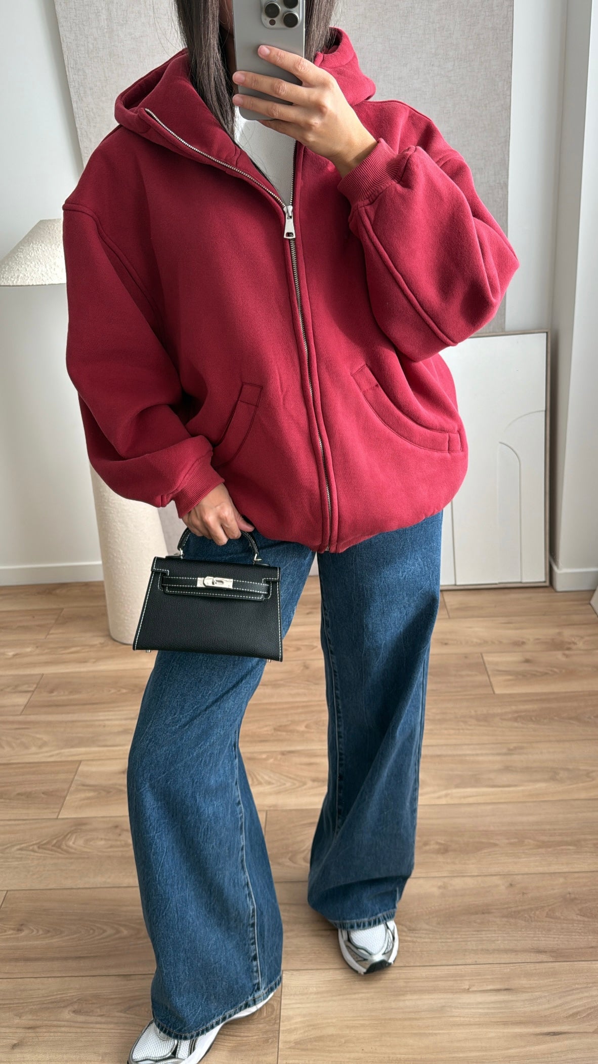 Sweat à capuche oversize en coton [bordeaux]