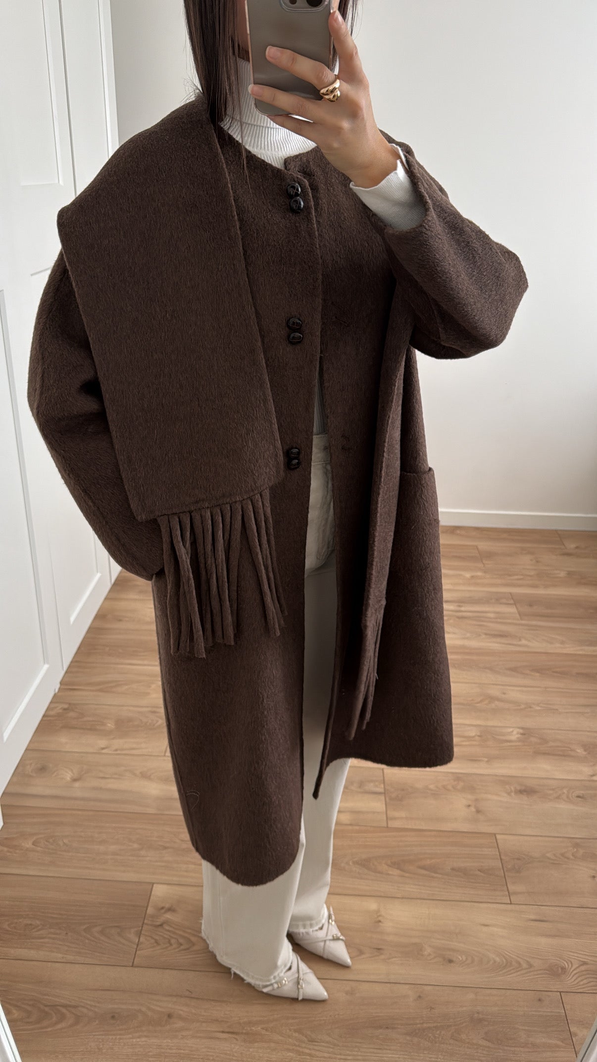 manteau avec écharpe 100% laine [ marron ]