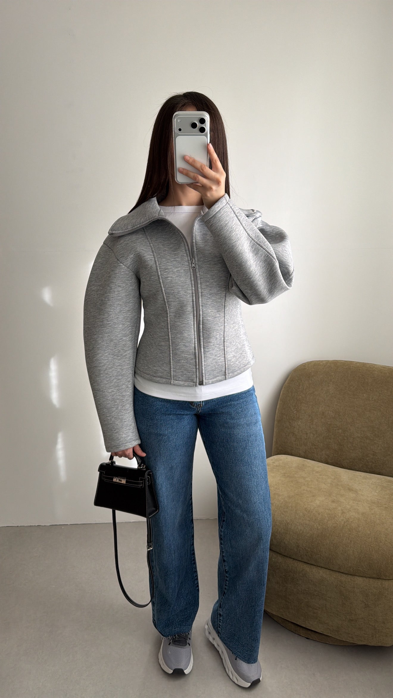 Veste cintrée à manches bouffantes [gris]