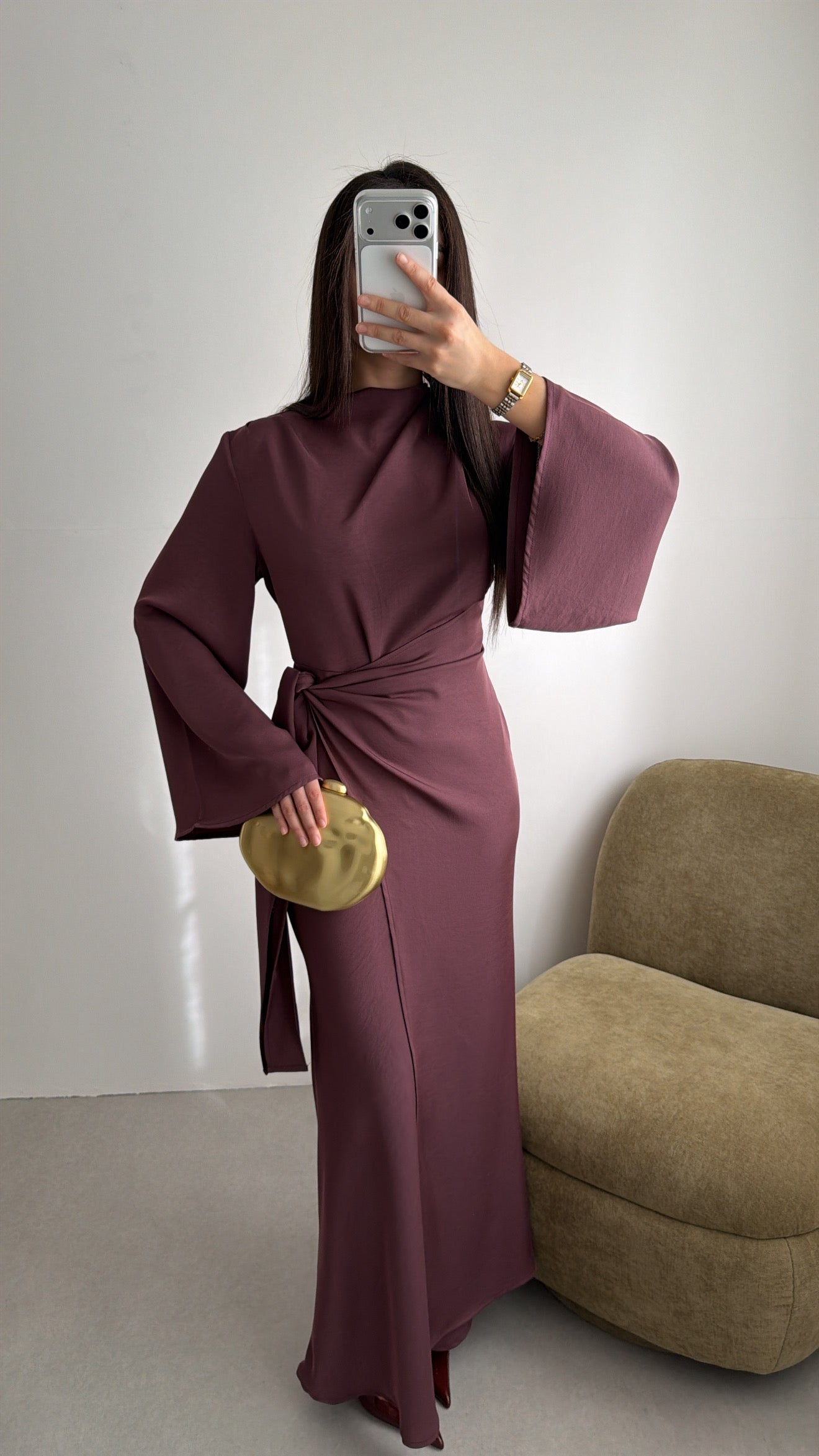 Longue robe portefeuille ACACIA [prune]