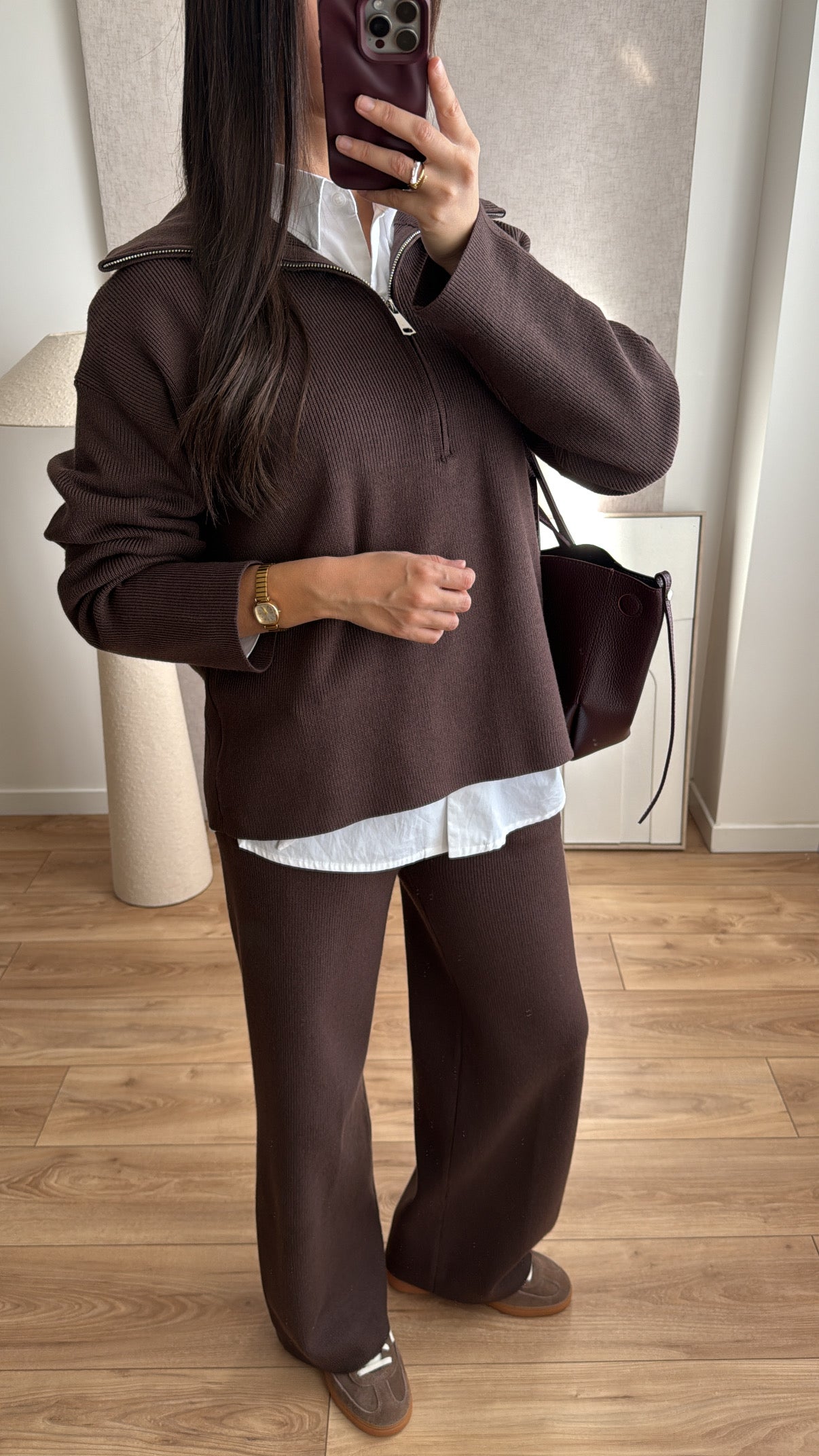 Ensemble en maille côtelée [marron]