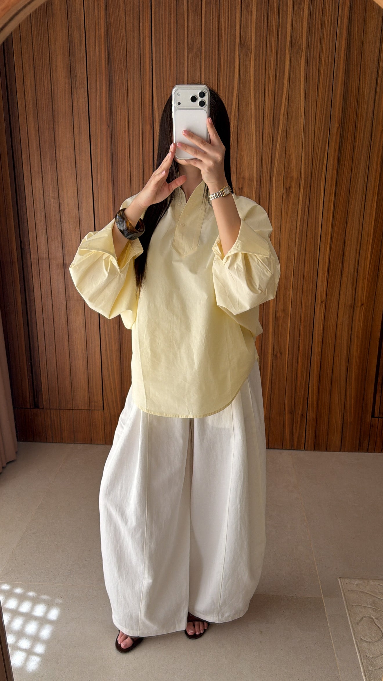 Chemise oversize à col rond [jaune]