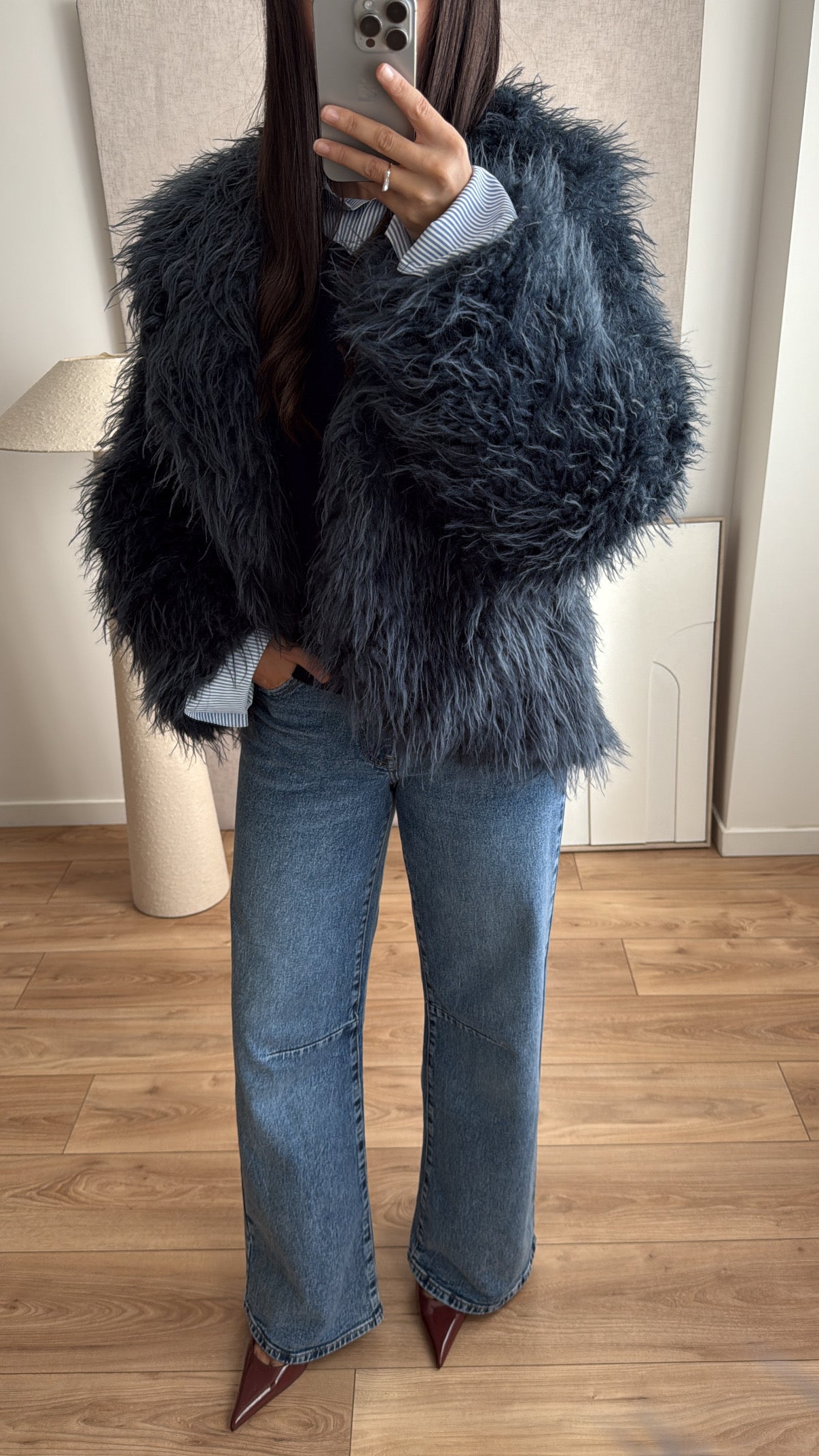 Veste en fausse fourrure [bleu]