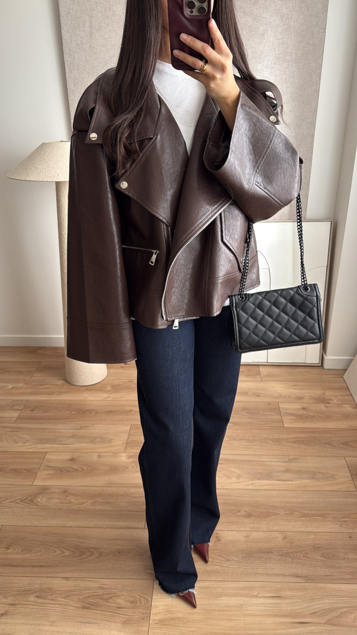Veste en simili cuir oversize [marron]