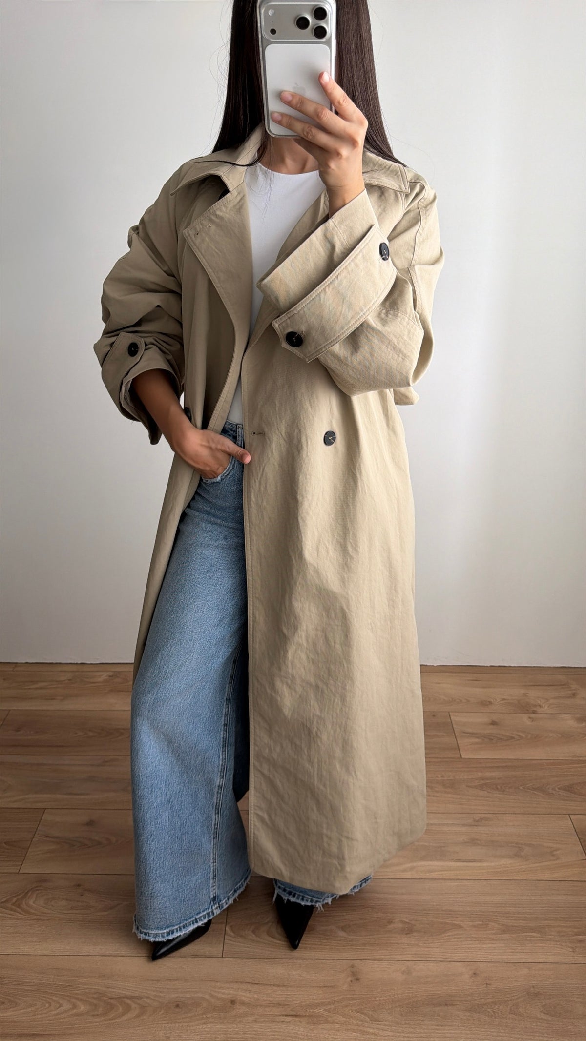 Kurzer Trenchcoat [dunkelbeige]