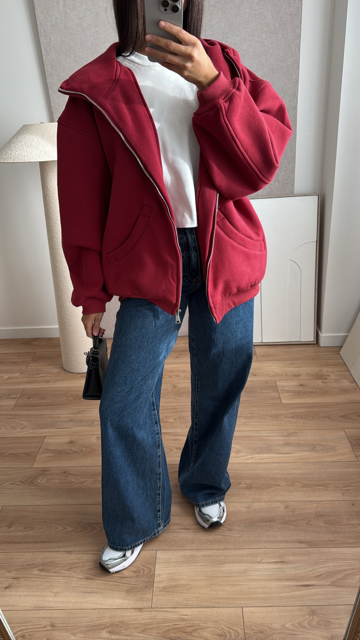 Sweat à capuche oversize en coton [bordeaux]