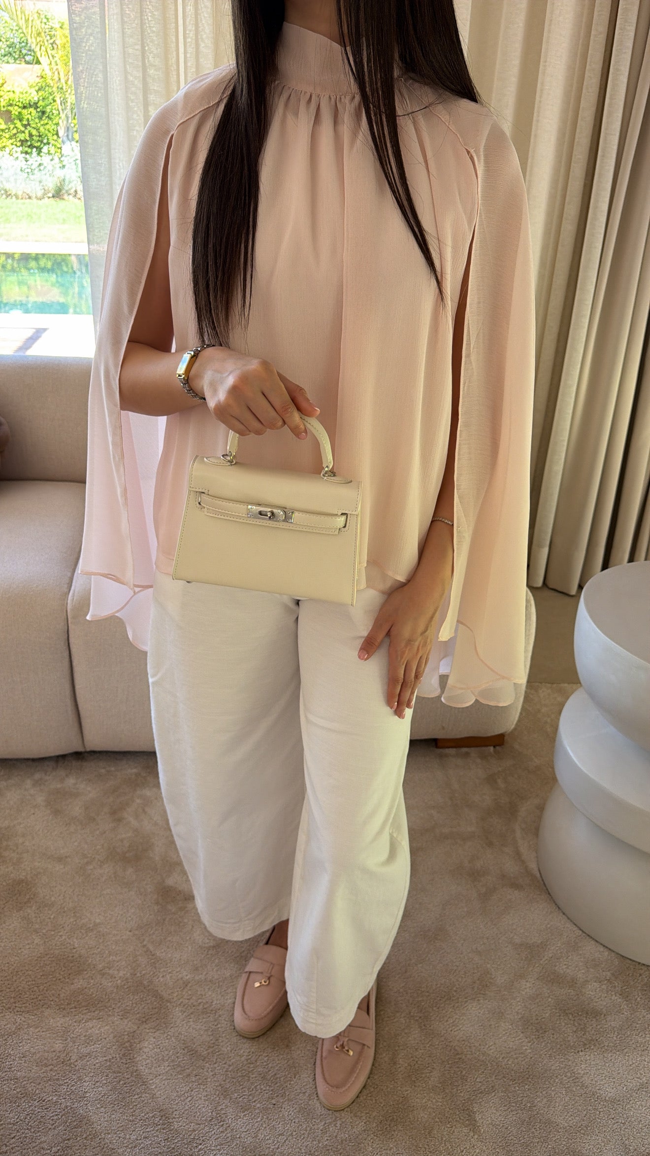 Blouse à cape en tulle [rose]