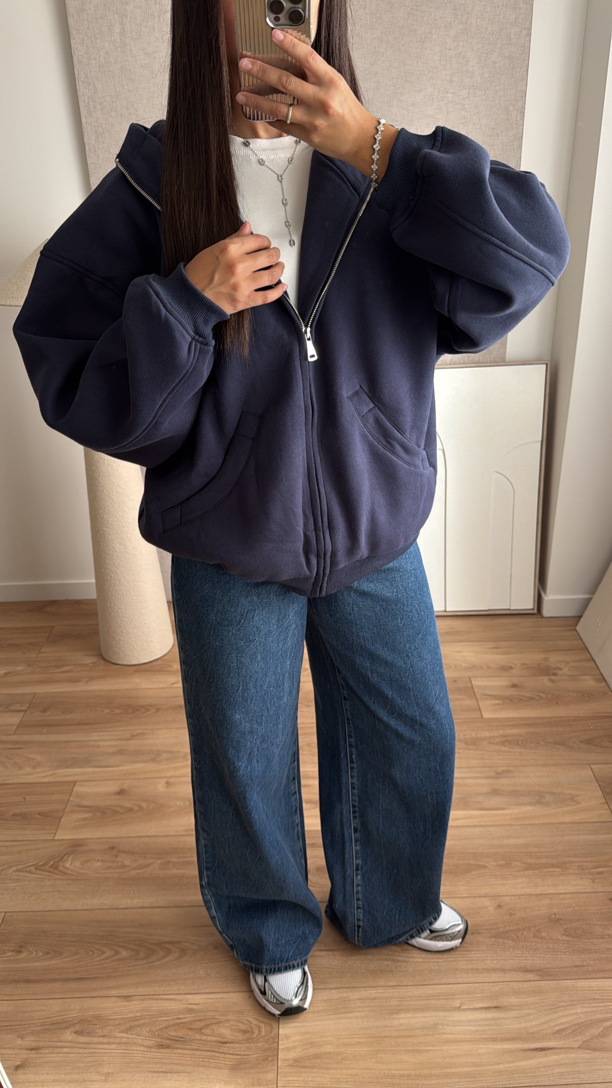 Sweat à capuche oversize en coton [bleu marine]