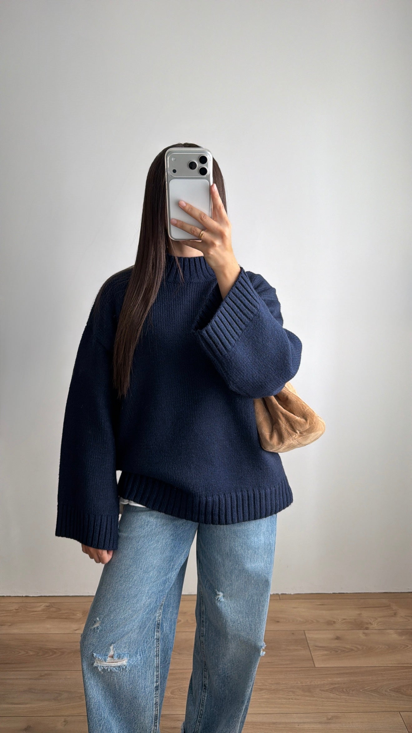 ELEN high-neck sweater with wide sleeves [Burgundy]