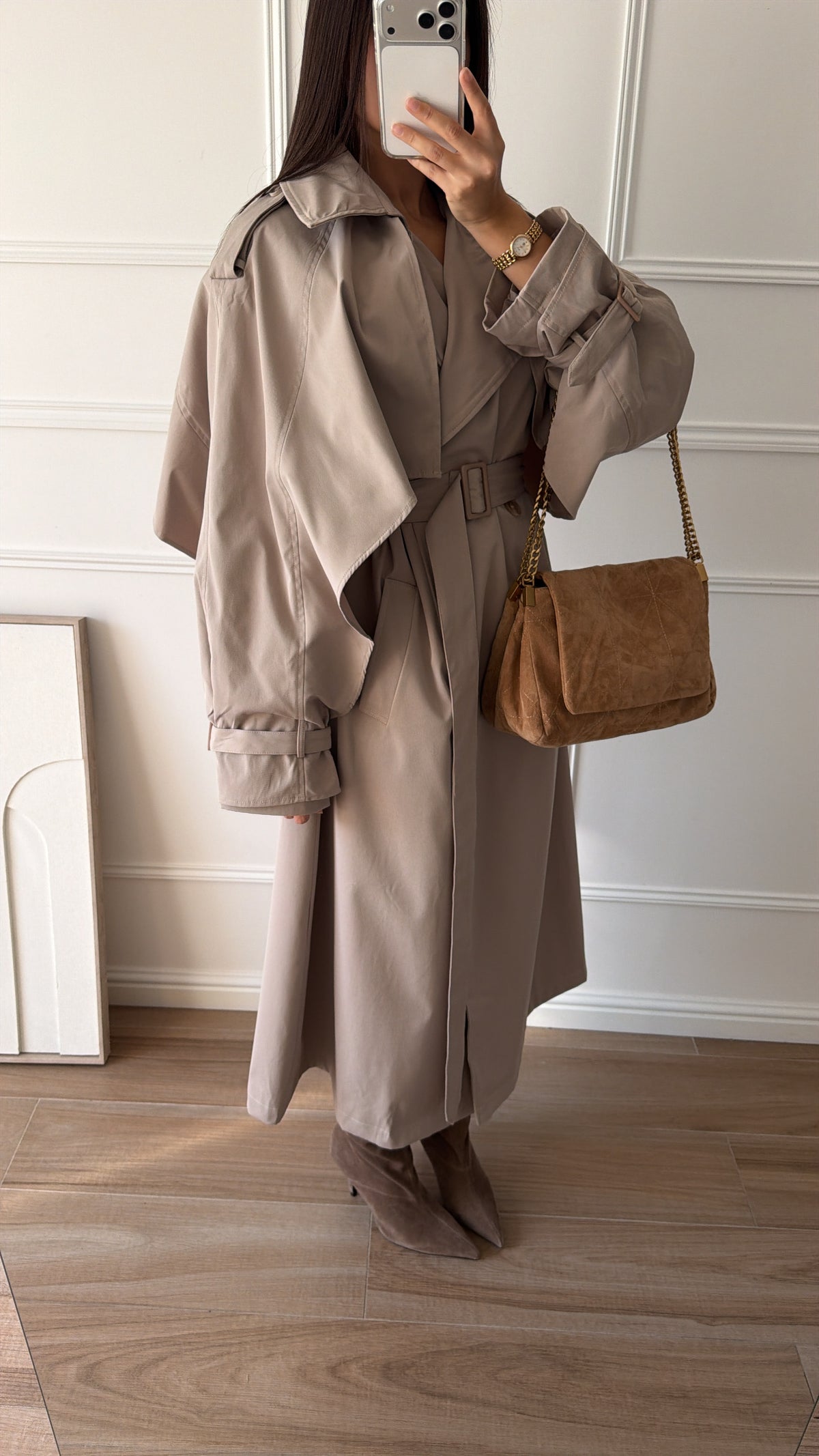 Long trench oversize à volants MELI [beige]