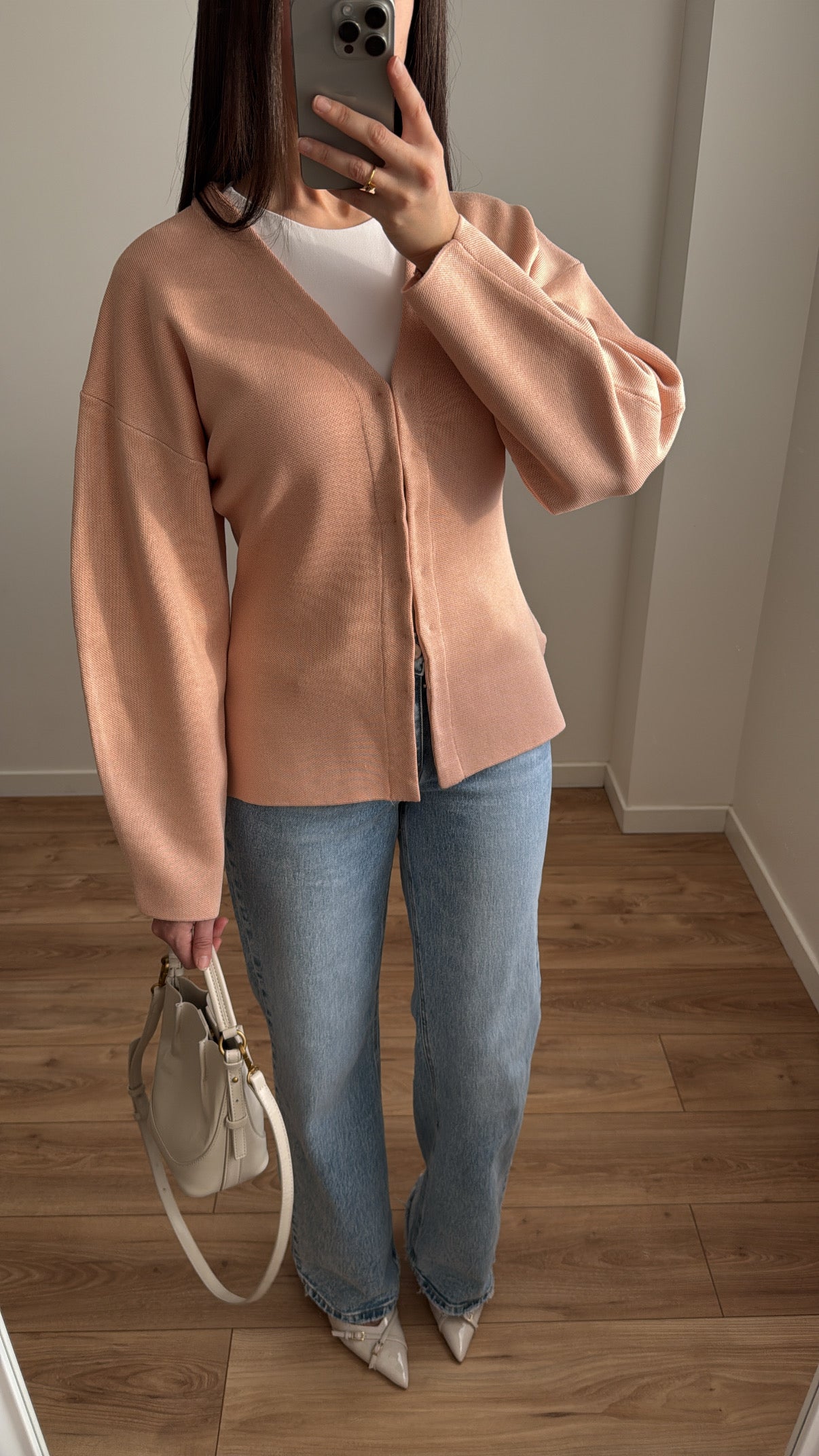V-neck fitted cardigan [pink]