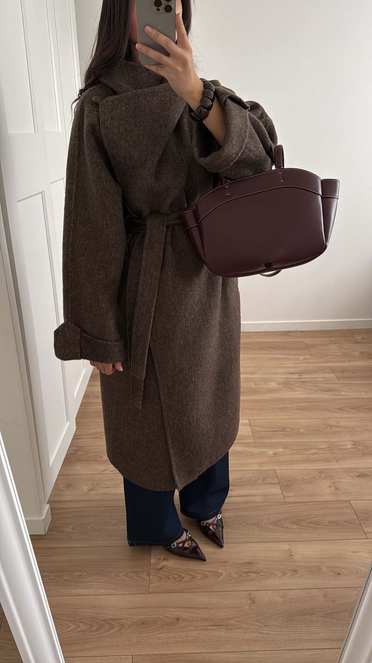 Long manteau en 100% laine [ MATILDE - MARRON ]