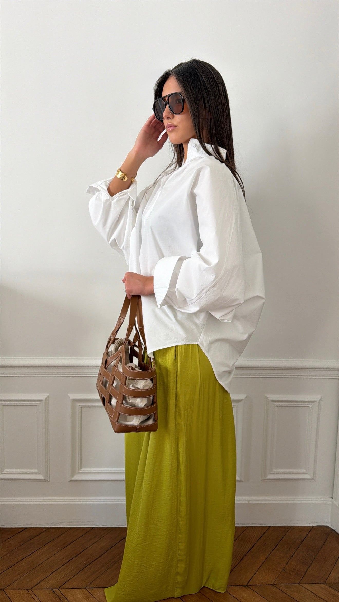 Chemise oversize à col rond [blanc]