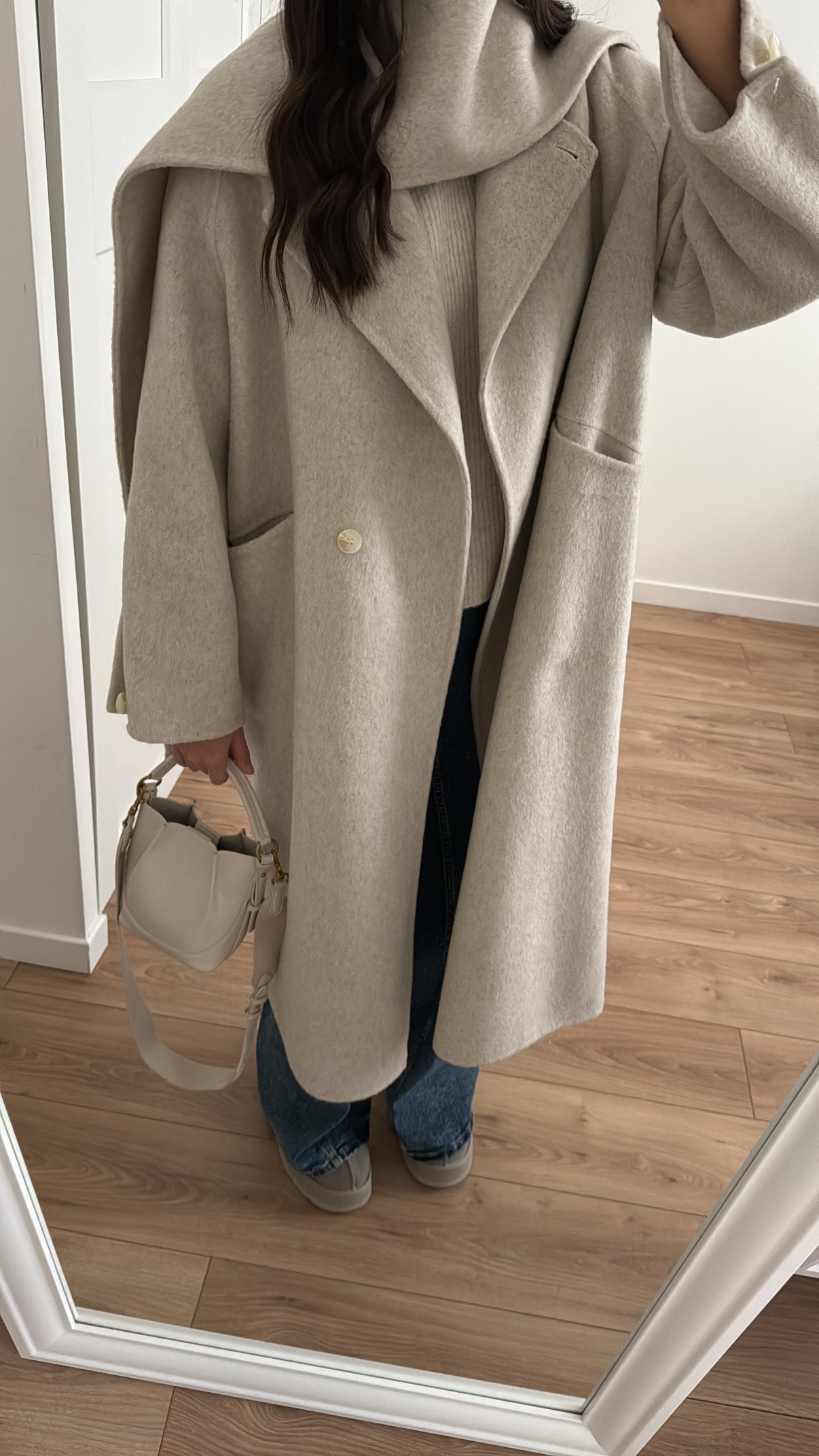 Long manteau en 100% laine [ ÉCHARPE - BEIGE ]